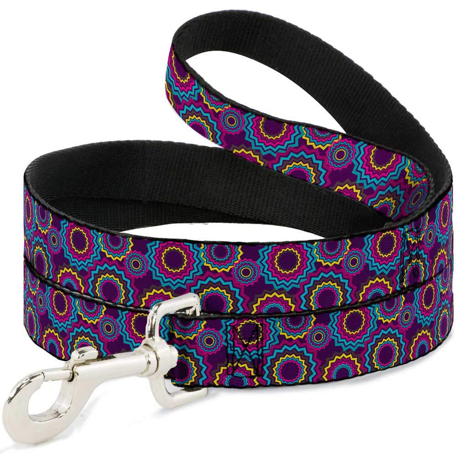 Dog Leash Jagged Rings Purples Blues Yellow 6 Feet Long 1.0 Inch Wide