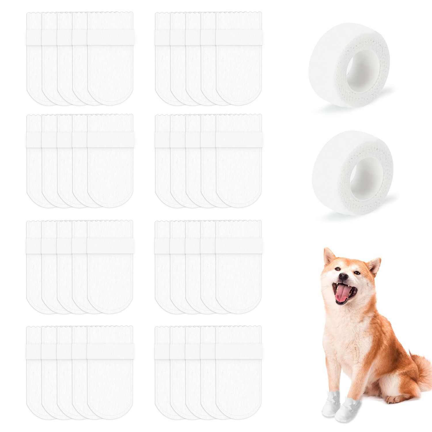 40 Pcs Disposable Dog Boots for Paw Protection with Adjustable Self-Adhesive Bandage, 6.3 * 3.14in Waterproof Dog Foot Covers for Dog