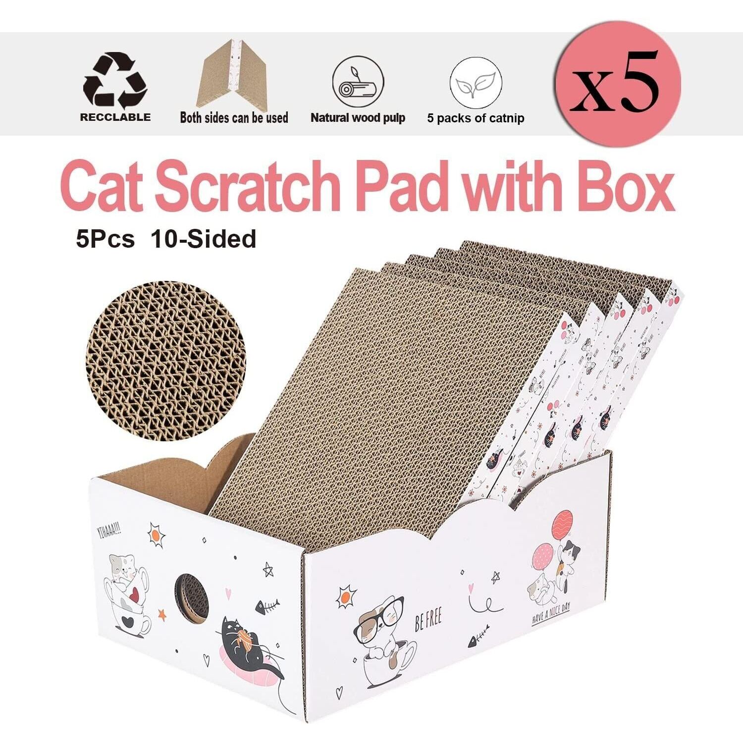 5 Packs in 1 Cat Scratch Pad with Box Cat Scratcher Recyclable Cardboard NEW