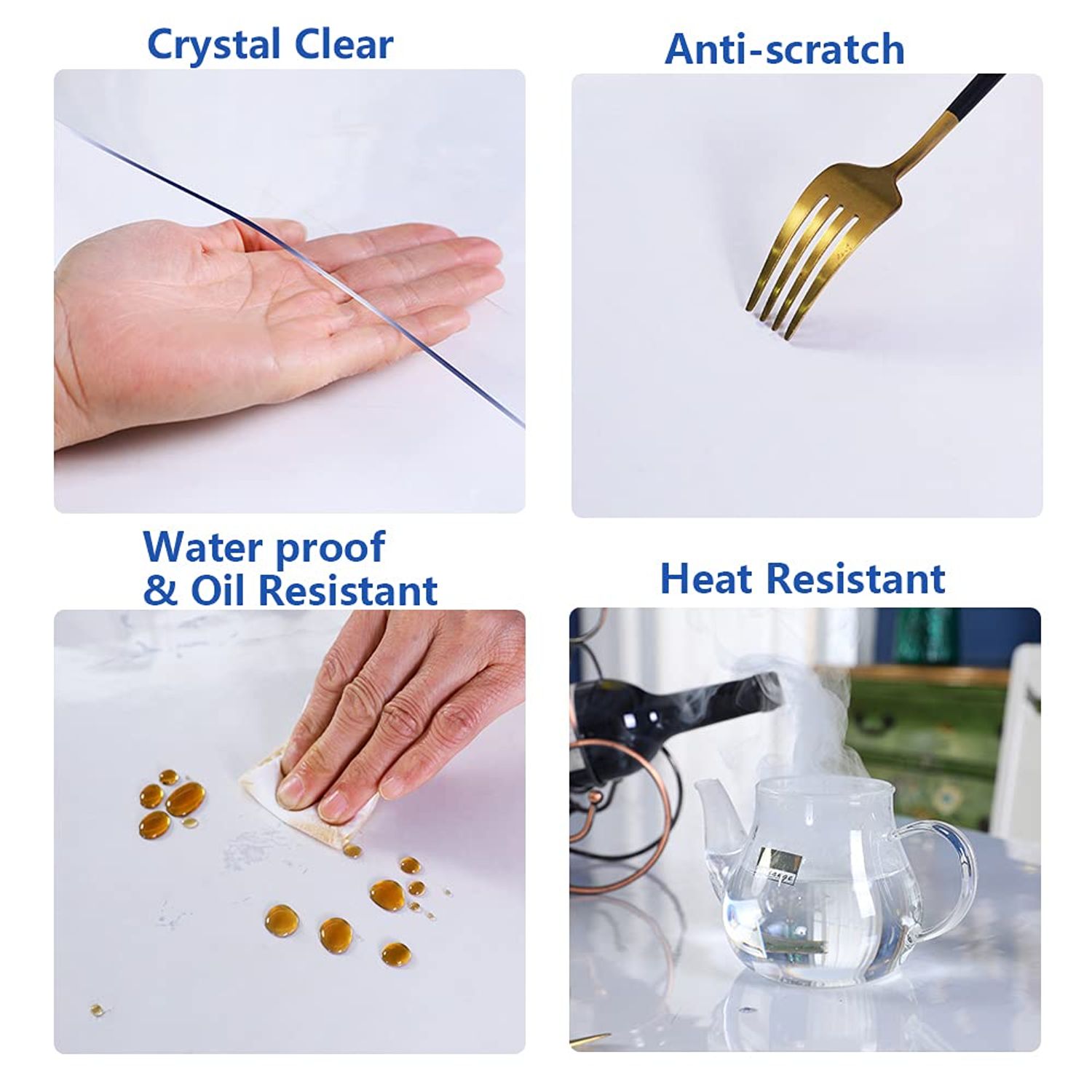 Square 20x20" Clear Vinyl Table Cover Protector Desk Protector Mat Mat Plastic Chair Mat Thicken Crystal Kitchen Table Pad Tablecloth for Pet Feeding Mat Coffee Living Room Bedside Table Wipeable