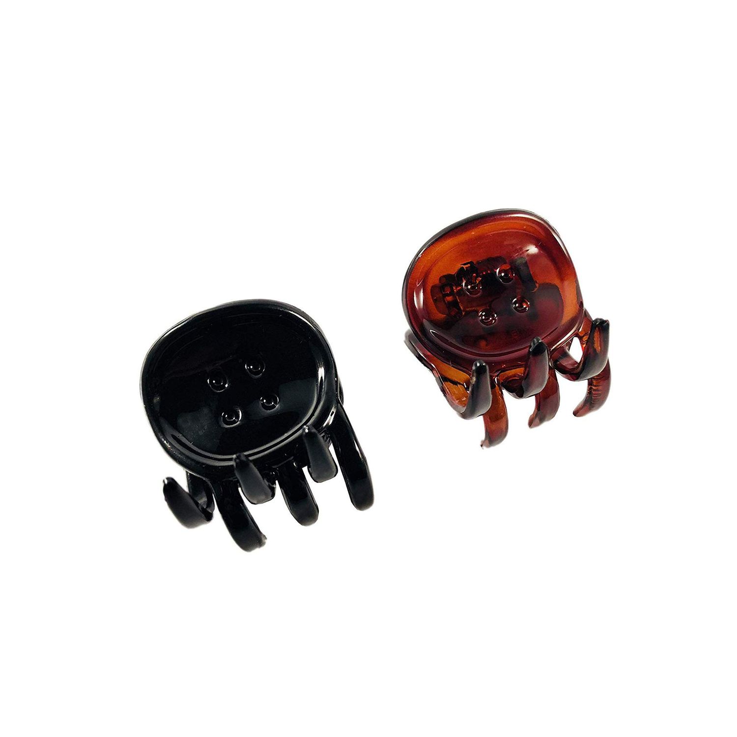 Parcelona French Button Small Black Shell Brown Covered Spring Celluloid Acetate Jaw Hair Claw Clip - 2 Pieces