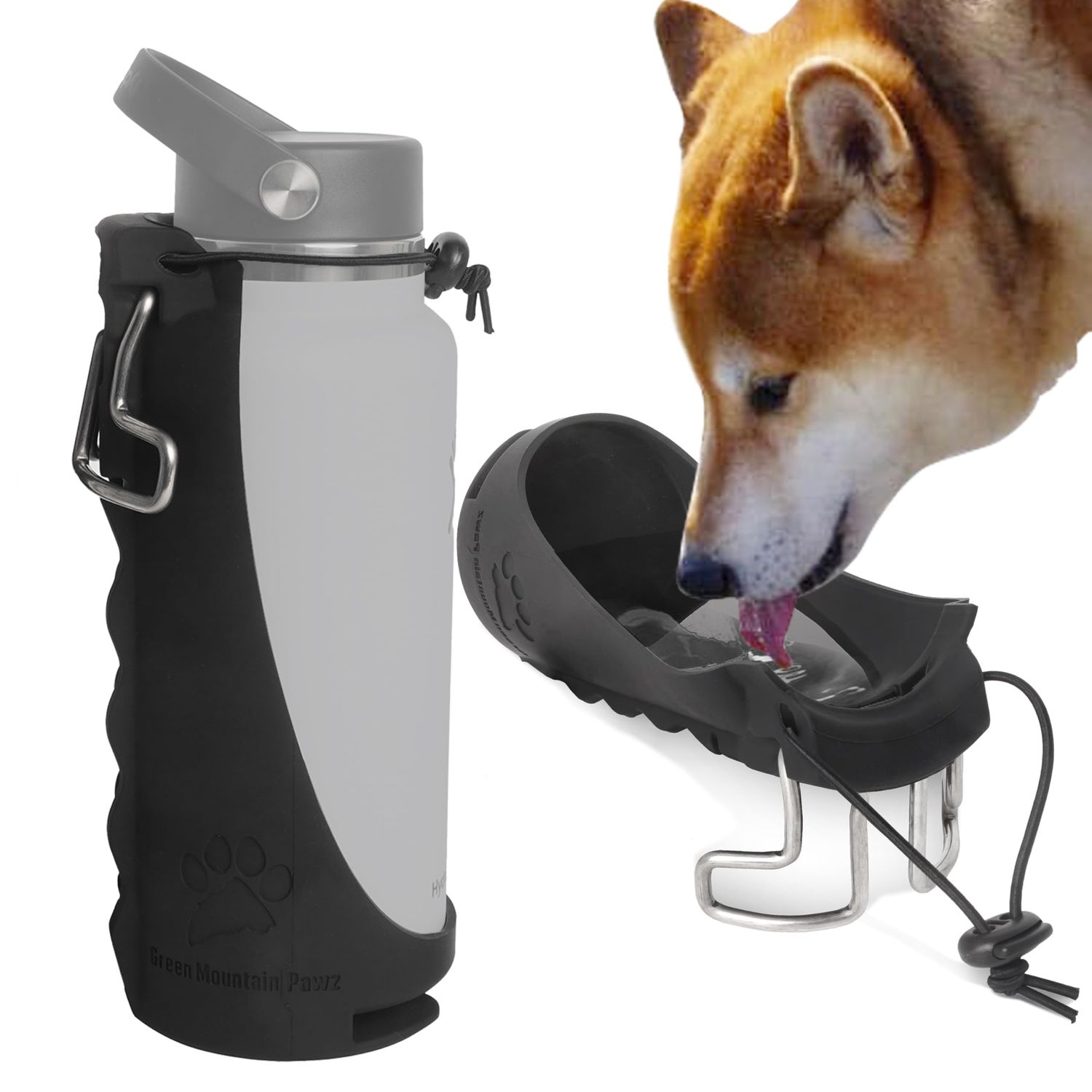 Green Mountain Pawz- Portable Dog Water Bottle Sling Transforms into Dog Travel Bowl, Compatible with 32 oz Wide Mouth Bottles from Hydroflask and Nalgene, Hiking Portable Dog Water Bottle
