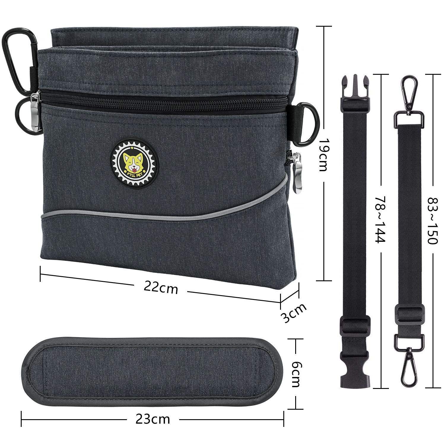 Viklluyr Dog Treat Pouch Bag with Magnetic Closure, 2 Zip Pockets, Dog Food Bag with Removable Inner Pocket, Padded Shoulder Strap, Perfect Food Bag for Agility Training - Including Carabiner