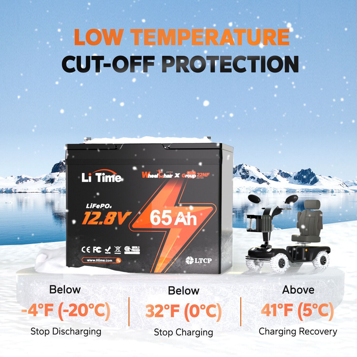 LiTime 12V 65Ah Trolling Motor Camping Marine LiFePO4 Lithium Battery Deep Cycle