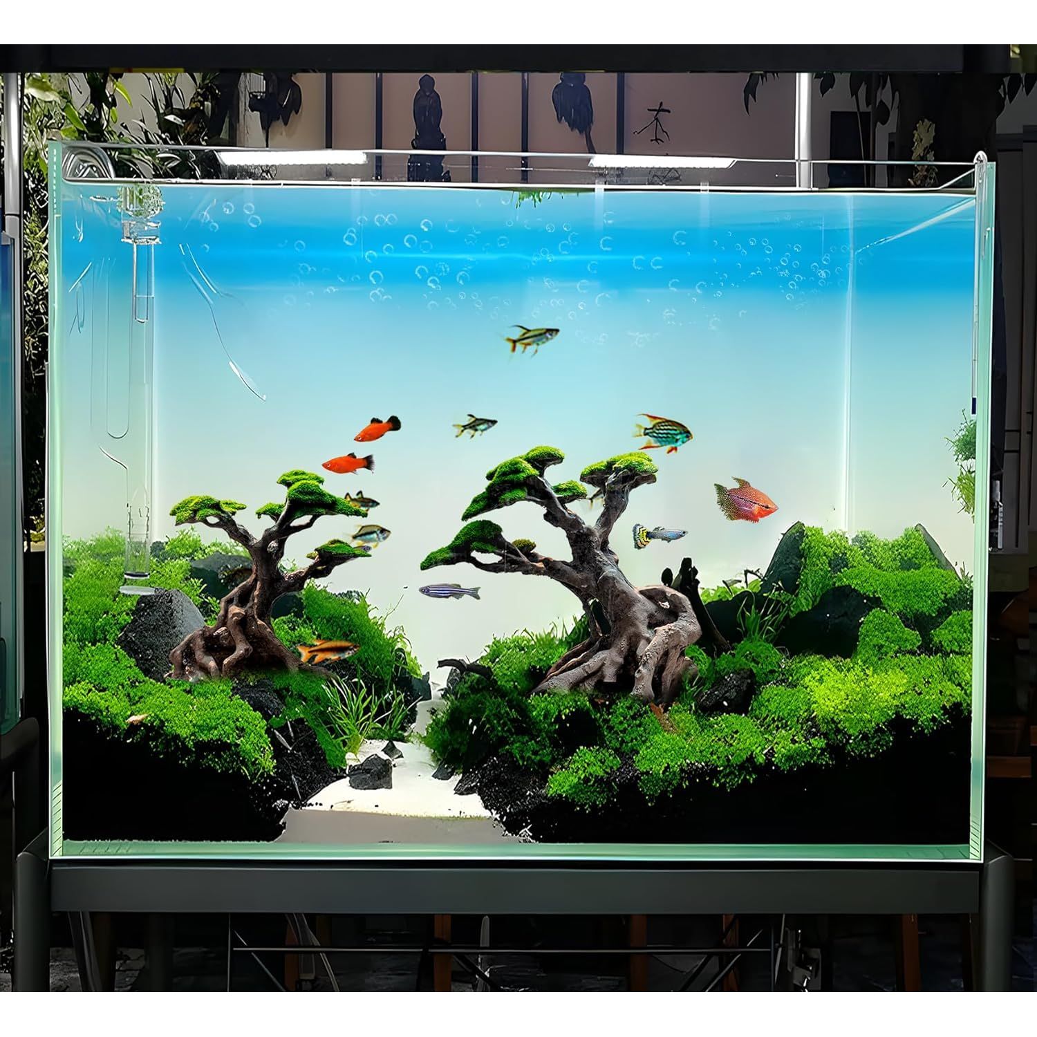 Novelsite Fish Tank Decor- Bonsai Trees with Faux Moss- Aquarium Rocks Aquascaping- Made of Sandstone, Goldfish Betta Fish Tank Decorations Hides Accessories