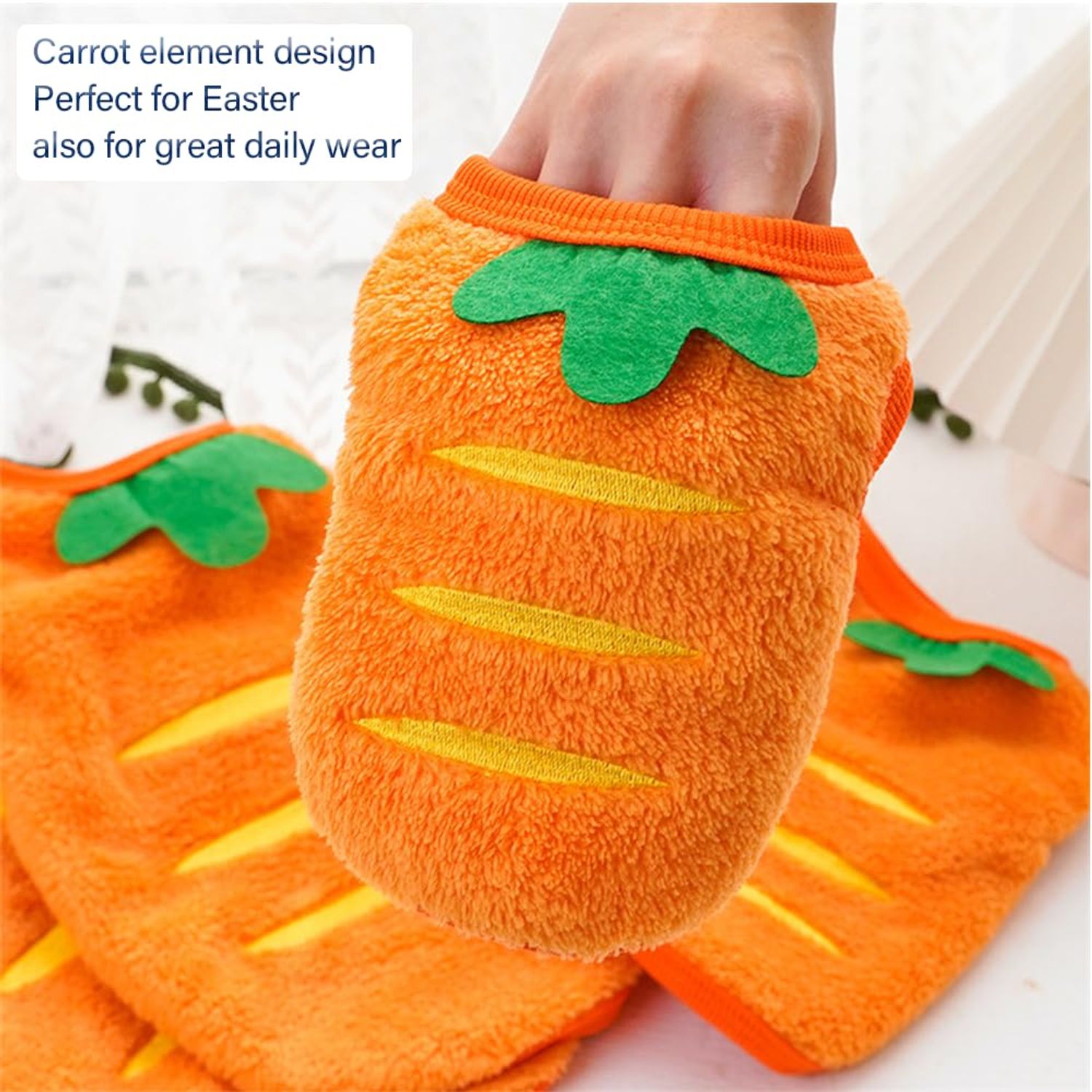 ANIAC XS Dog Sweater and Carrot Toy Set Warm Cat Clothes Fleece Puppy Sweatshirt for Small Dog Girl boy Chihuahua Sweater Carrot Easter Costume for Yorkie Pug Extra Small Dog (Orange, XX-Small)