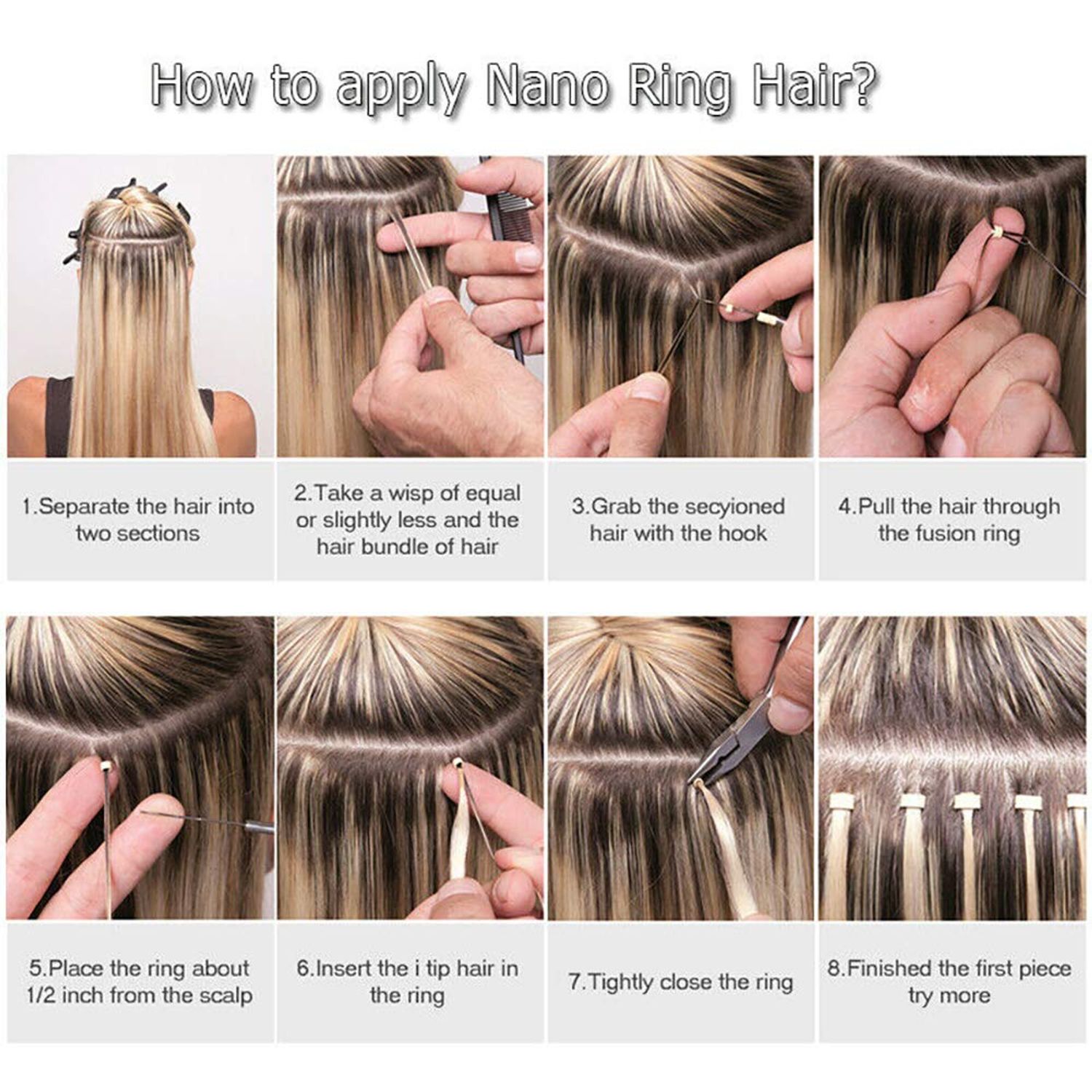 MY-LADY Nano Bead Hair Extensions Human Hair Invisible Nano Ring Hair Extensions Pre Bonded Cold Fushion Natural Nano Tips Extensions 50 Strands 50g 24 Inch #12P613 Golden Brown&Bleach Blonde