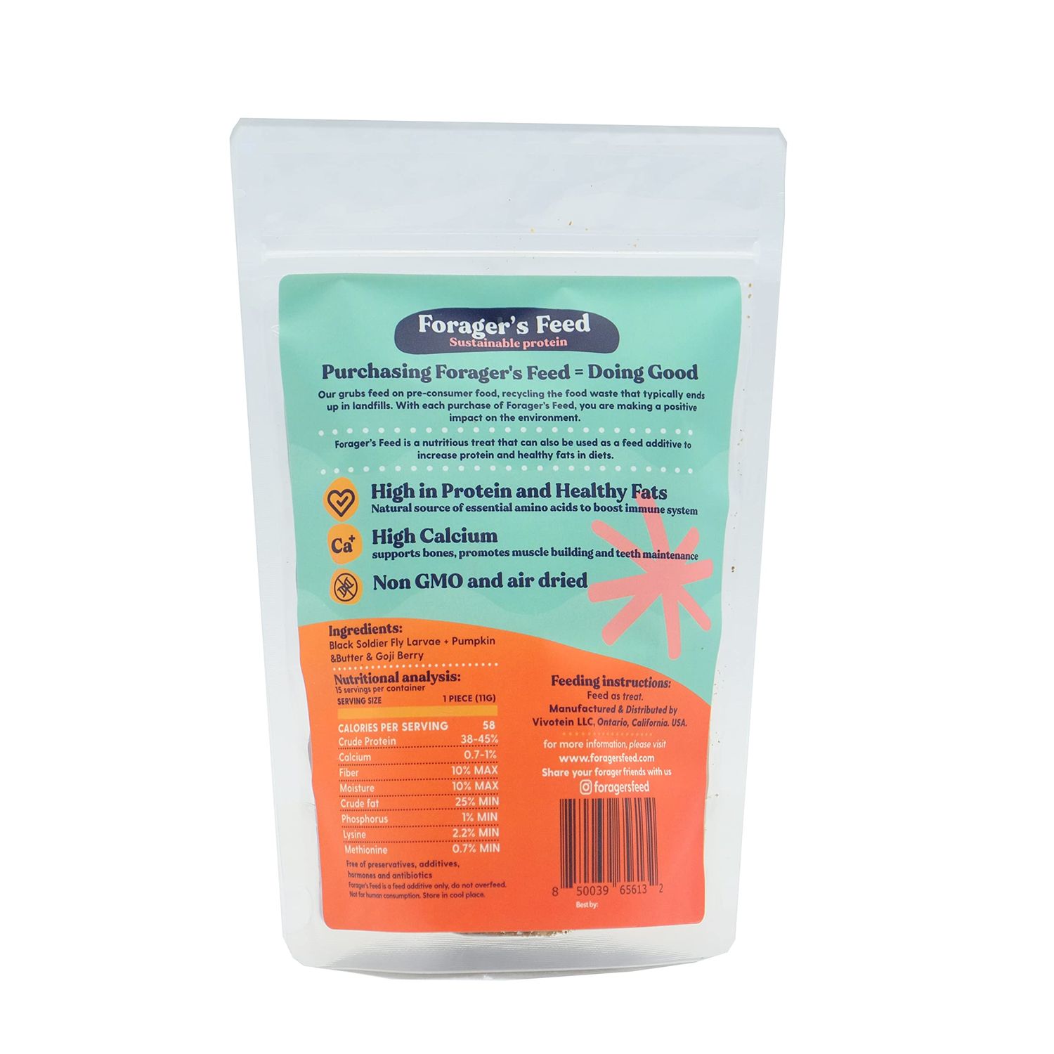 Foragers Feed Sustainable Insect Protein Dog Treat for Canine Health, Pumpkin and Goji Berry Flavor, 6 Oz. Resealable Bag