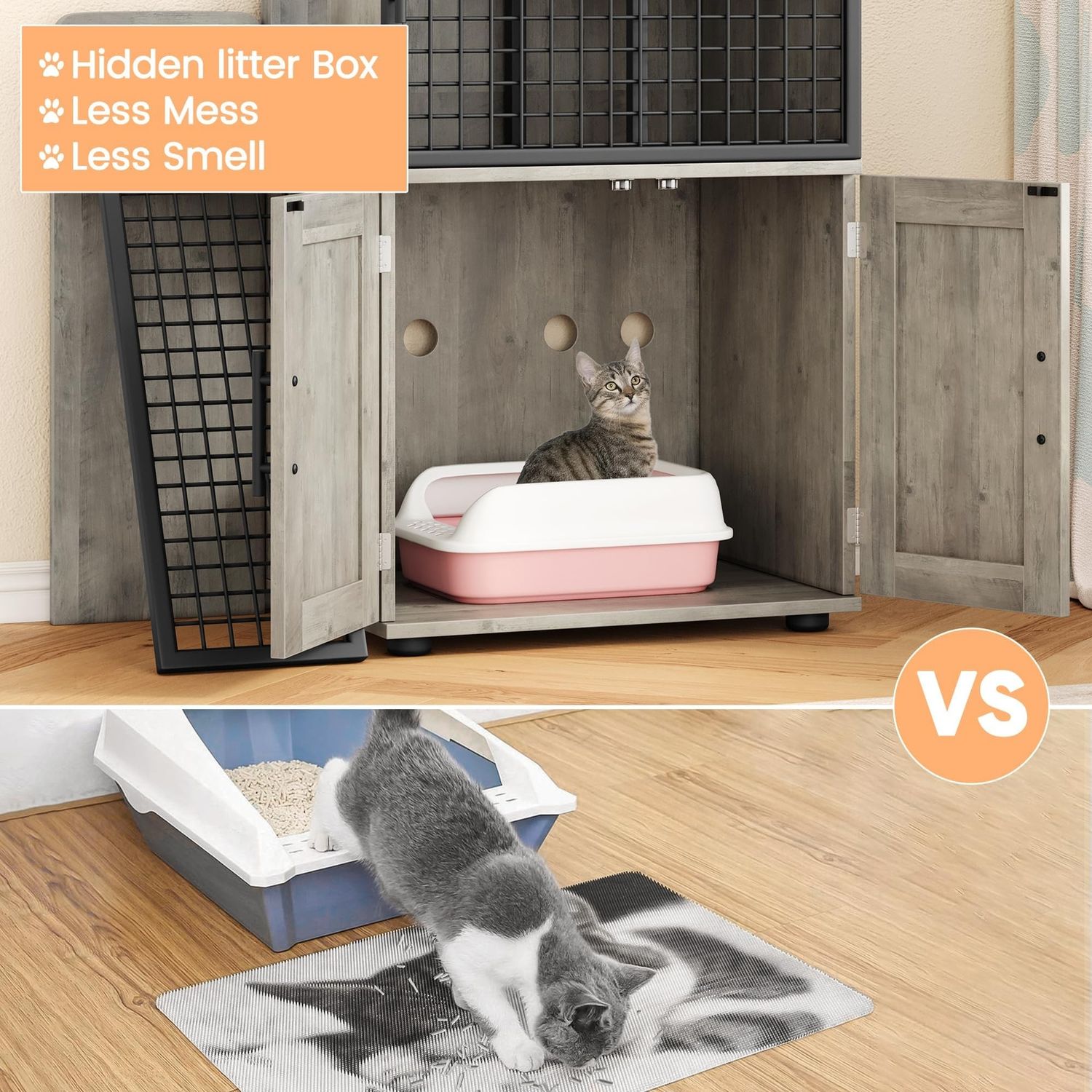 Cat Litter Box Enclosure ,Indoor Hidden Cat Litter Box House Furniture w/Ladder