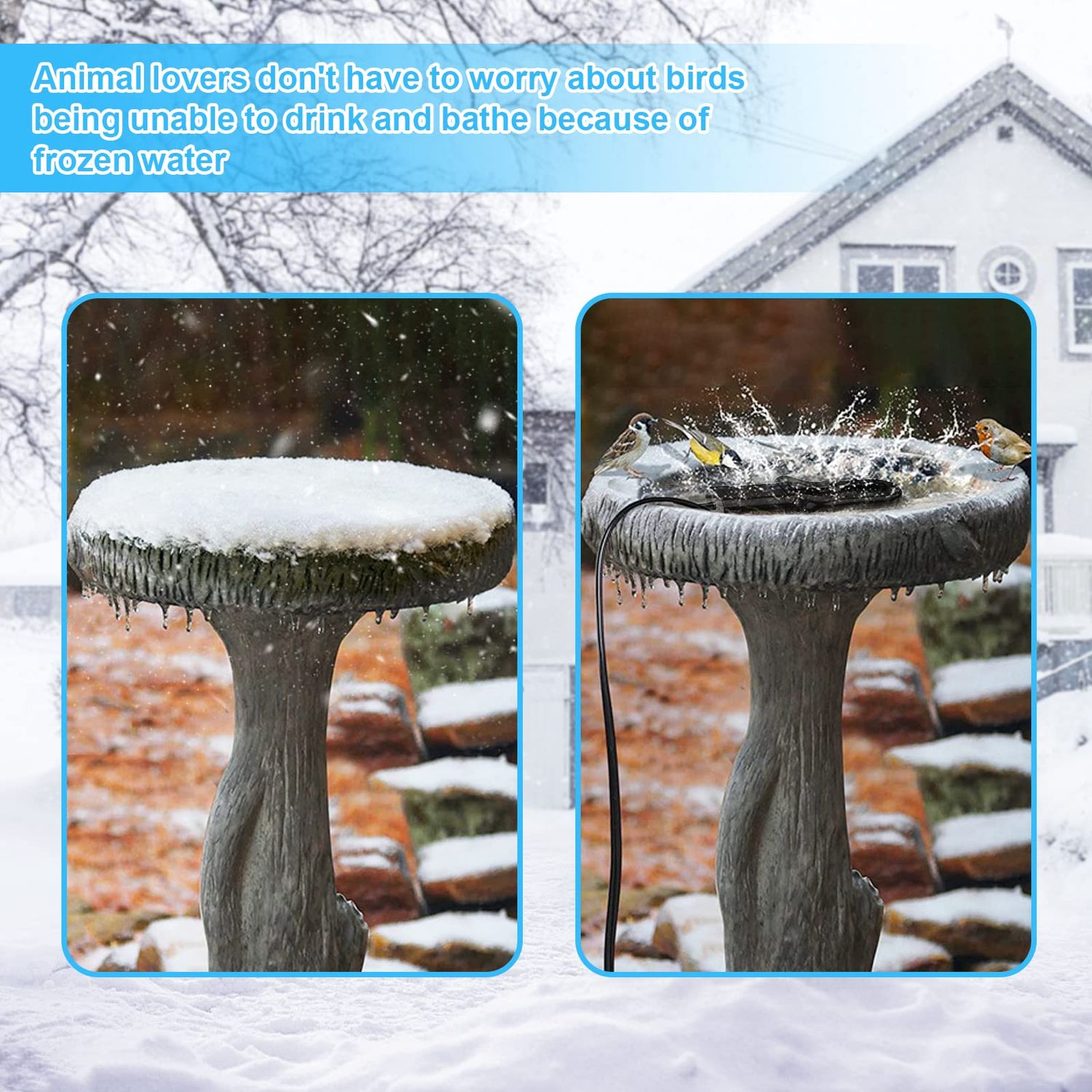 KNEOYR 500W De-icer Submergible Bird Bath Heater Aluminum Cast for Livestock Poultry Horses, Cows, Birds, Wildlife Drinking Indoor Outdoors in Winter with 9.8 Foot Cord Birdbath Water Heater