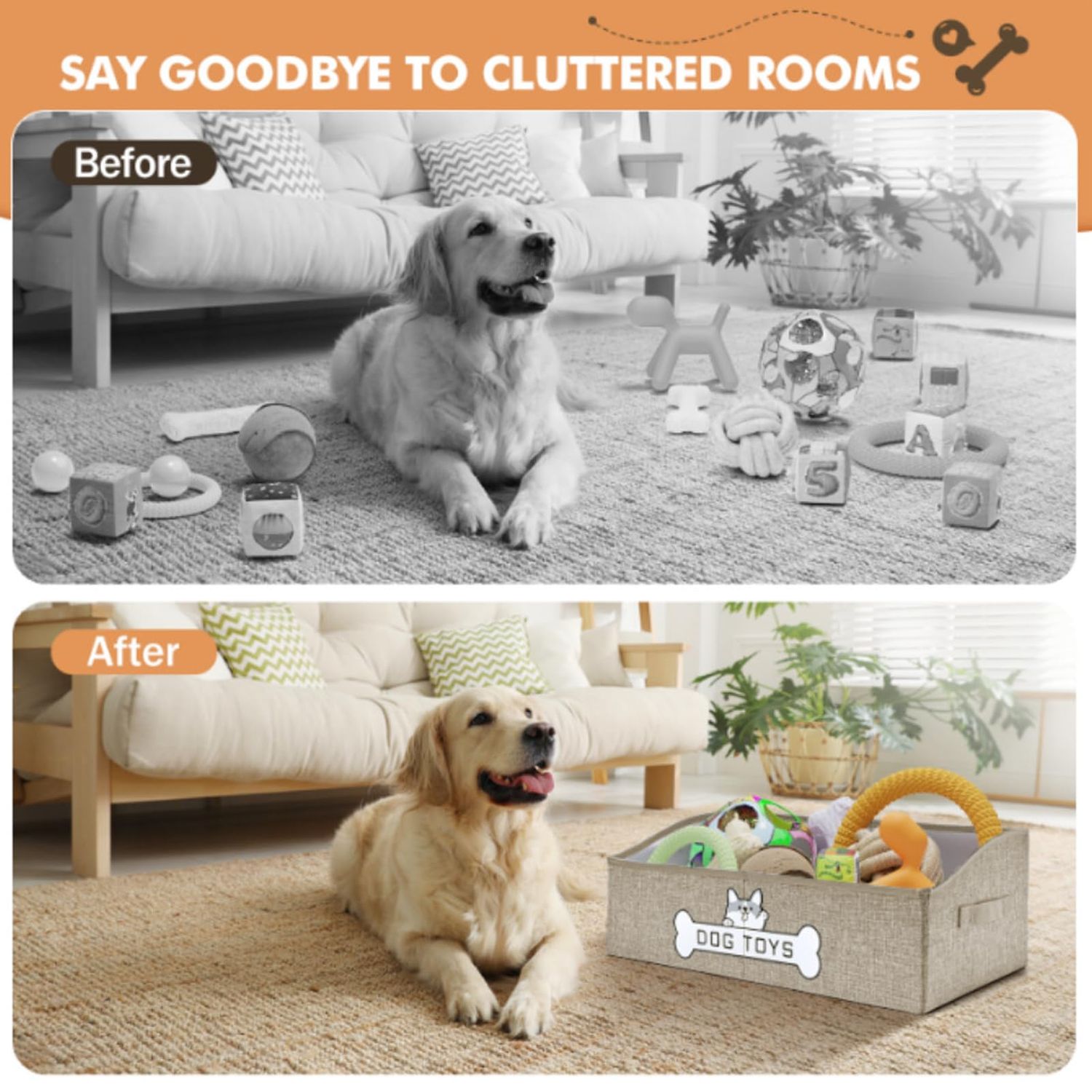 Mutiearo Dog Toy Basket, Specially Designed for Dog Toy Storage, Collapsible Dog Toy Box with Handle，Perfect for Storing Pet Toys and Accessories (Light Khaki), KY0300