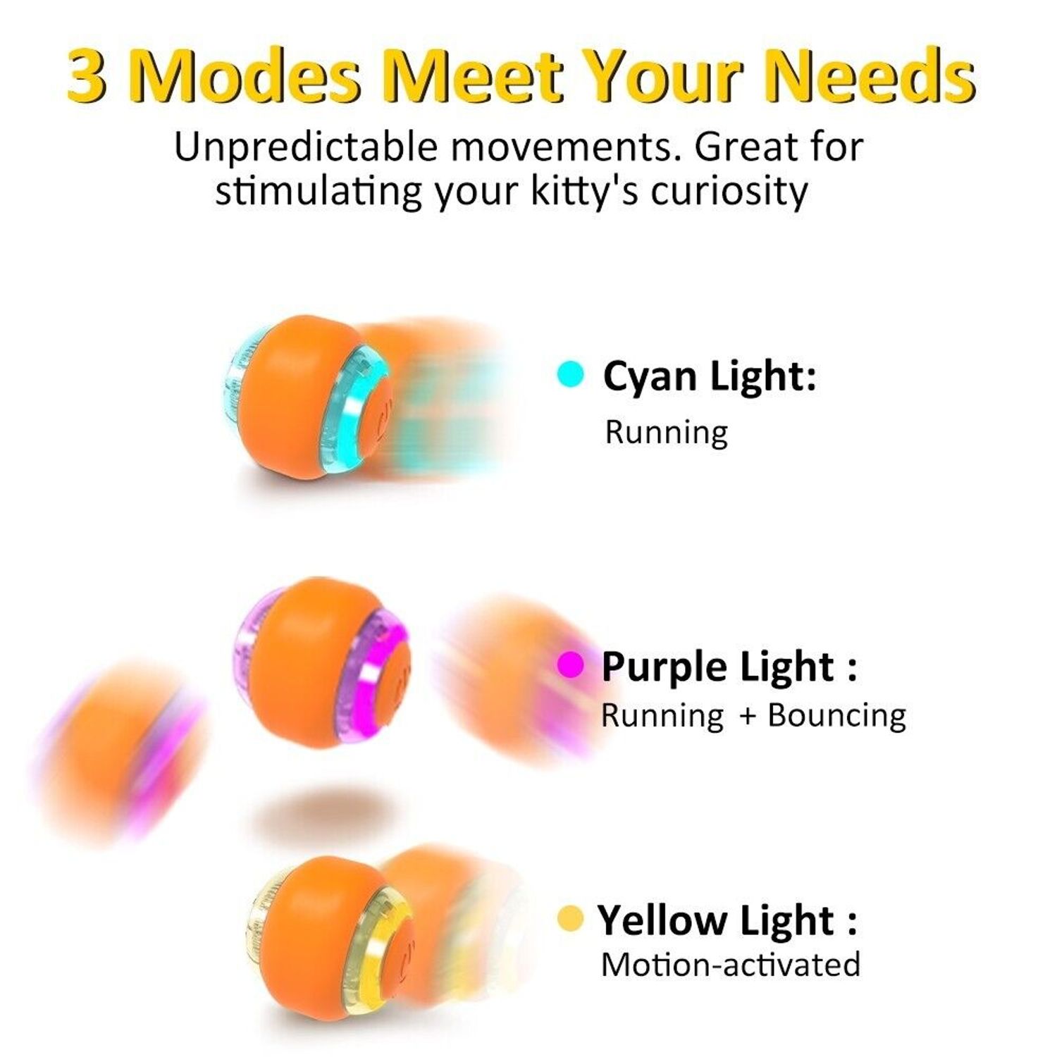 Interactive Cat Toy Balls w/ Ring Bell LED Ribbon Automatic Smart Bouncing Balls