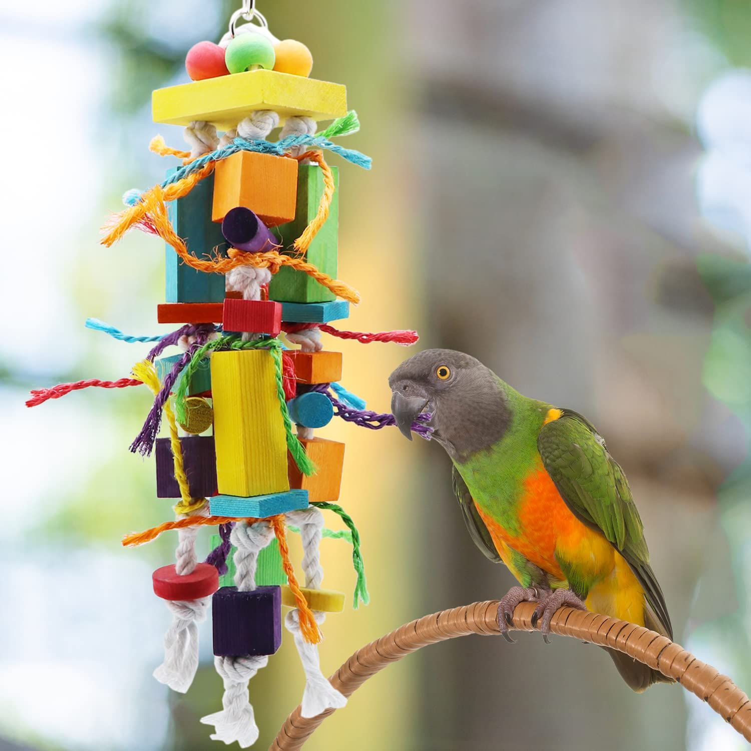 Wontee Bird Toys Parrot Chewing Toys Wood Blocks Tearing Toys for Parakeet Cockatiel Sun Conure African Grey Indian Ringnecks Small and Medium Sized Birds (Medium)