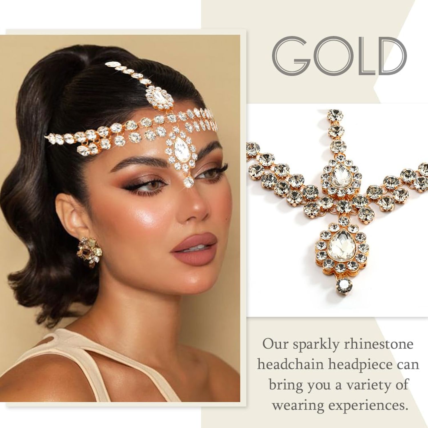 NAISKA Gold Bohemian Head Chain Tassel Headpieces Boho Headband Sparkly Hair Chain Flapper Party Prom Costume Vintage Headband Wedding Roaring 20s Hair Accessories for Women and Girls