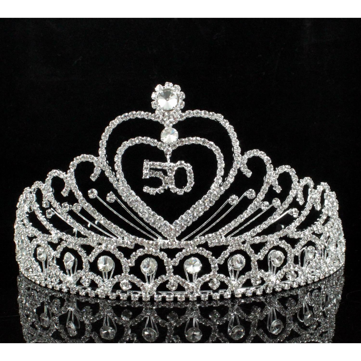 50-Year-Old Fifty Years Old Number 50 Birthday Party Austrian Rhinestone Crystal Tiara Crown With Hair Combs Cake Topper Queen Jewelry T803 Silver