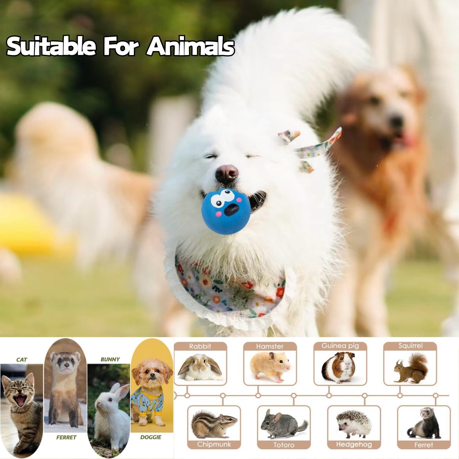 TTMIMIK Ferret Rubber Squeaker Toy Balls Latex Puppy Cat Toy Lovely Interactive Play Tough Teething Toys Big Eyes Printed Ball Washable 4 Pack (4 Pcs)
