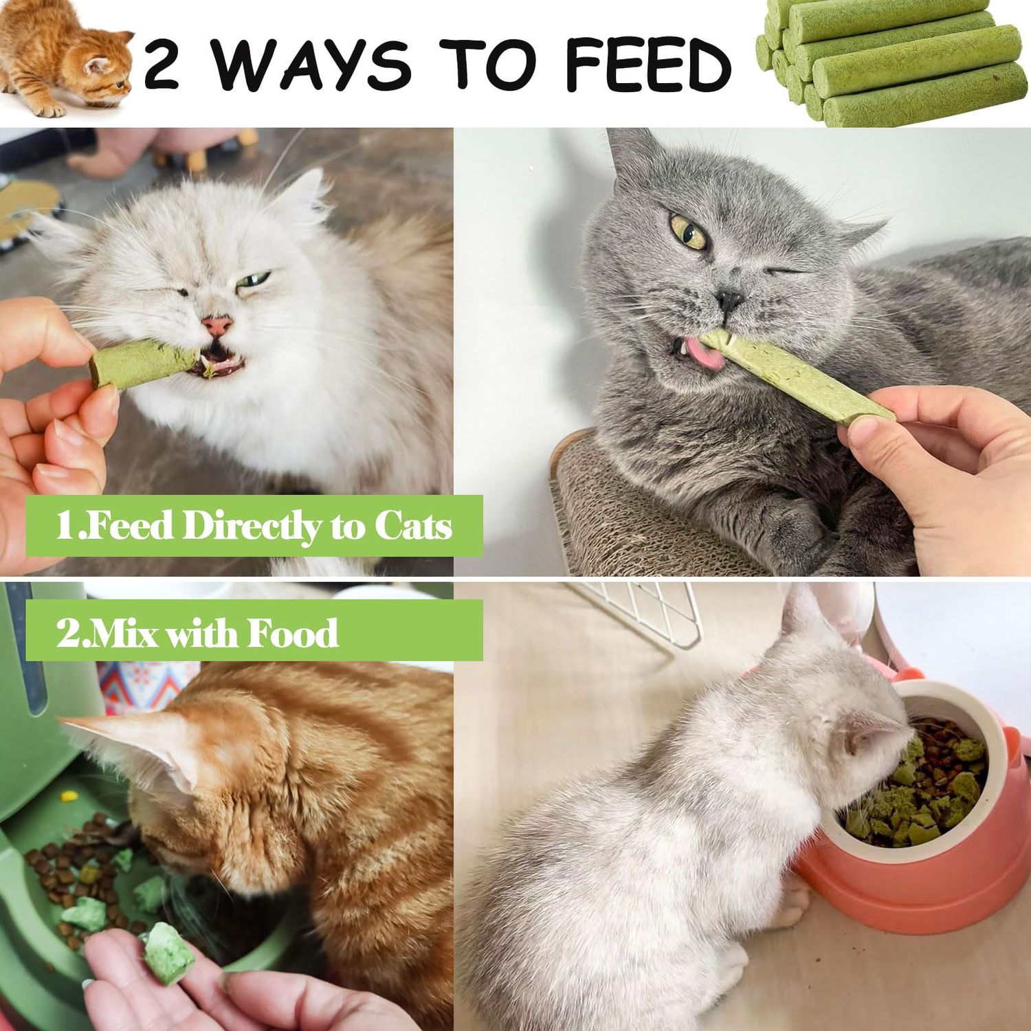 Petllgood 30g Cat Grass Sticks, Freeze Dried Cats Grass Teething Stick, Edible Cat Chew Toy for Teeth Cleaning Dental Health and Hairball Removal