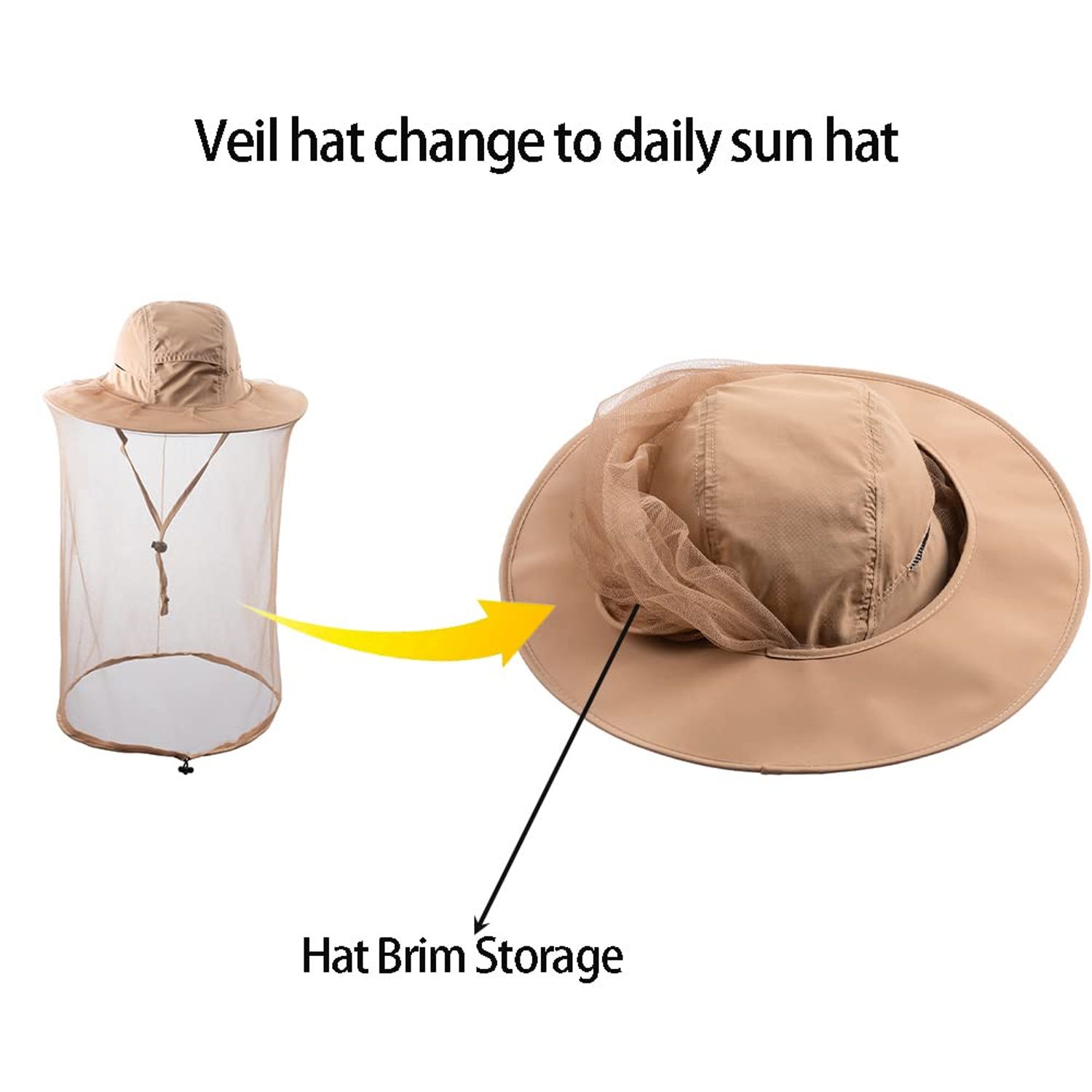Head Netting Mosquito Net Hat Beekeeper Bee Veil Hat Bug Face Cover Netted Fishing Safari Hats Dog Grooming Women Men Khaki