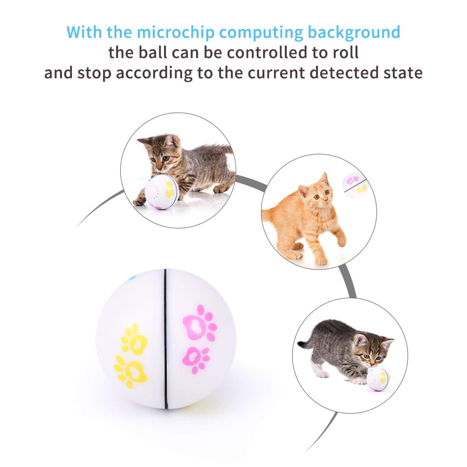 Interactive Cat Toys, Smart Rolling Dog Toys, Self Rotating Exercise Ball for Puppy Kitty, USB Recharge with LED Light, Cat Dog Catnip for Pet Supplies, Pack of 1