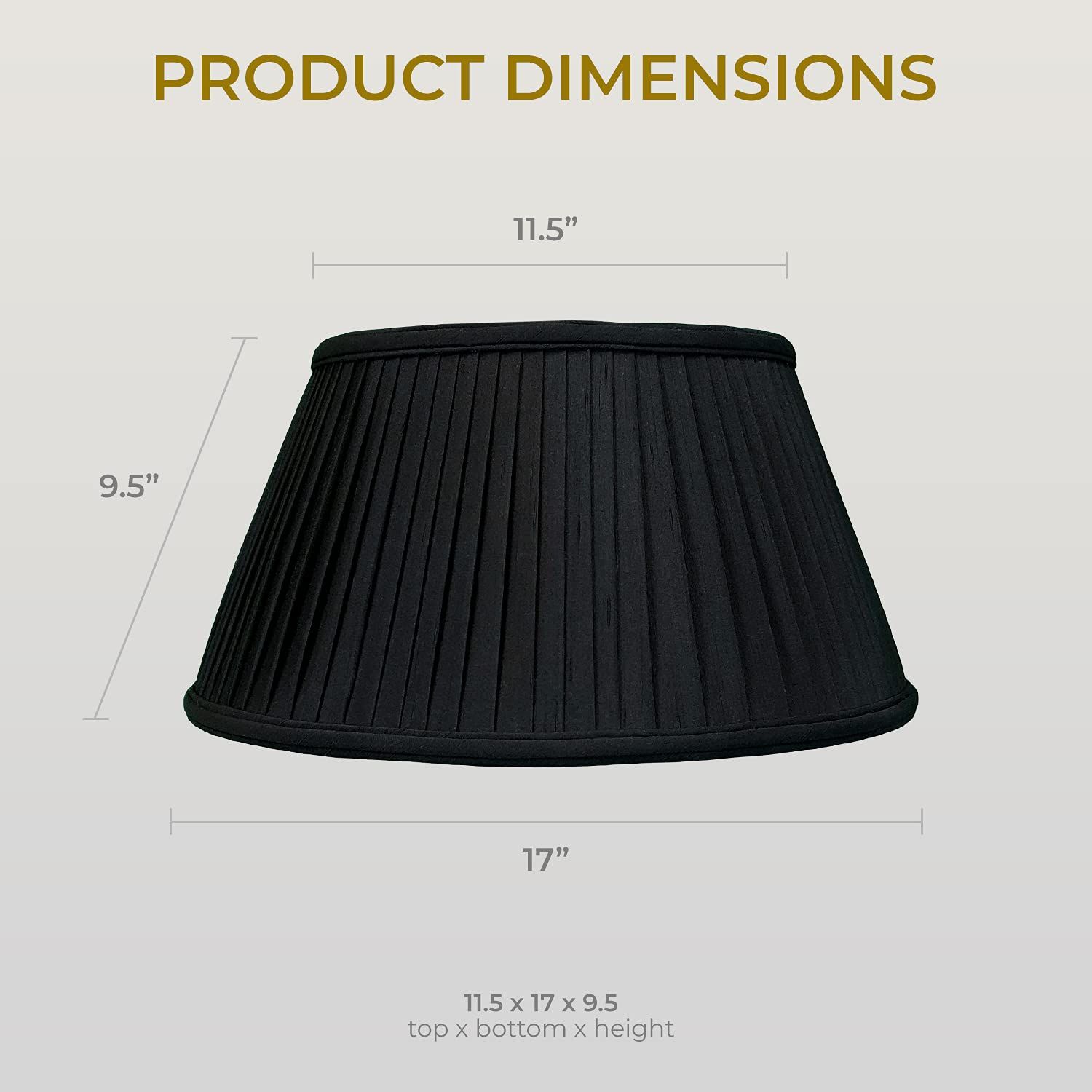 Royal Designs 6-Way / Side Pleat Basic Lamp Shade, Black/Gold, 11.5 x 17 x 9.5