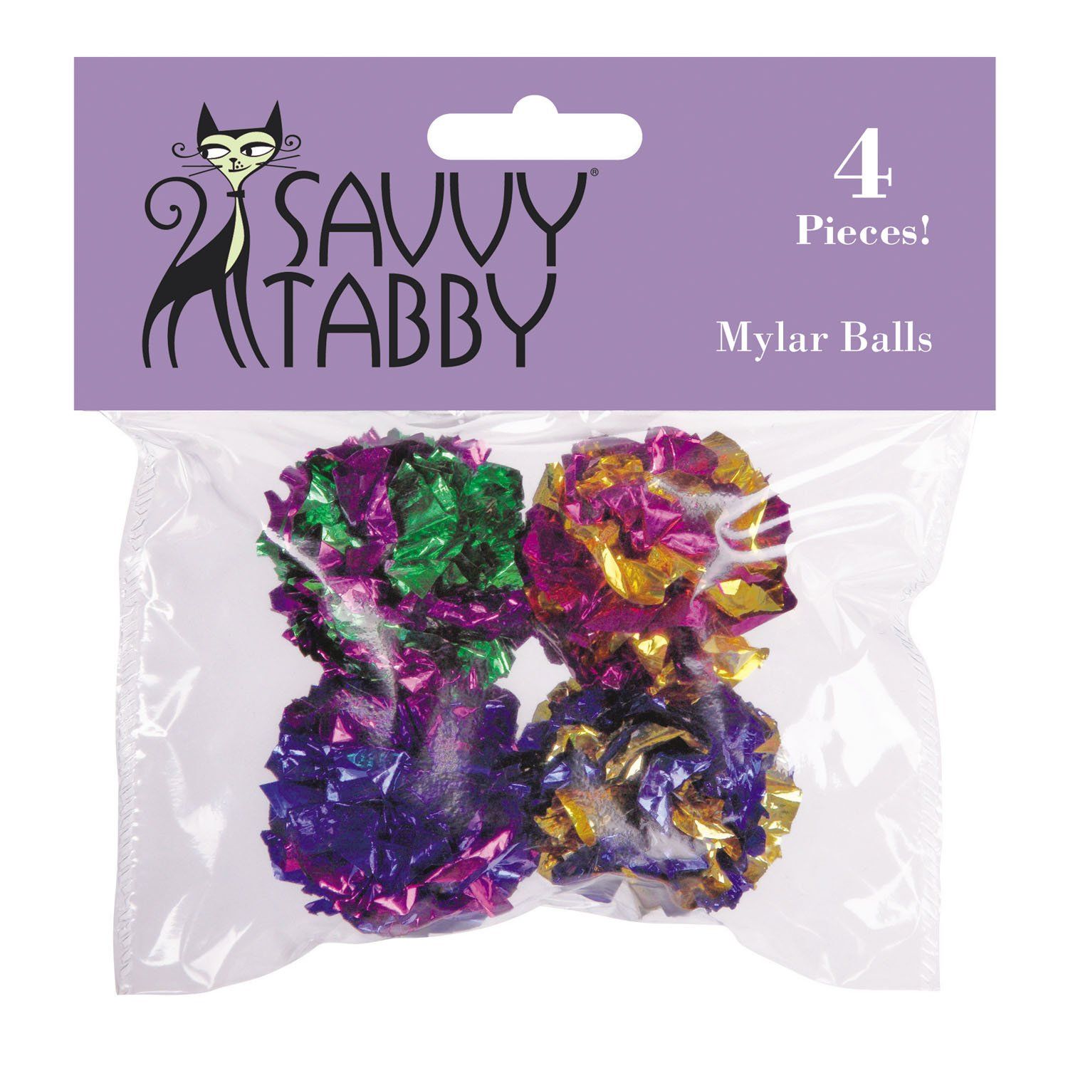 Savvy Tabby Mylar Balls Cat Toys, 4-Packs