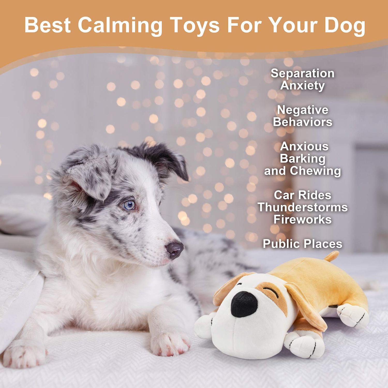 Moropaky Dog Toy with Heartbeat Puppy Toy Dog Anxiety Toy to Separate Relief for Puppy Cuddle Soother Comfort Calming Create Training Sleep Aid Behavioral Aid Heartbeat Stuffed Animal, Yellow