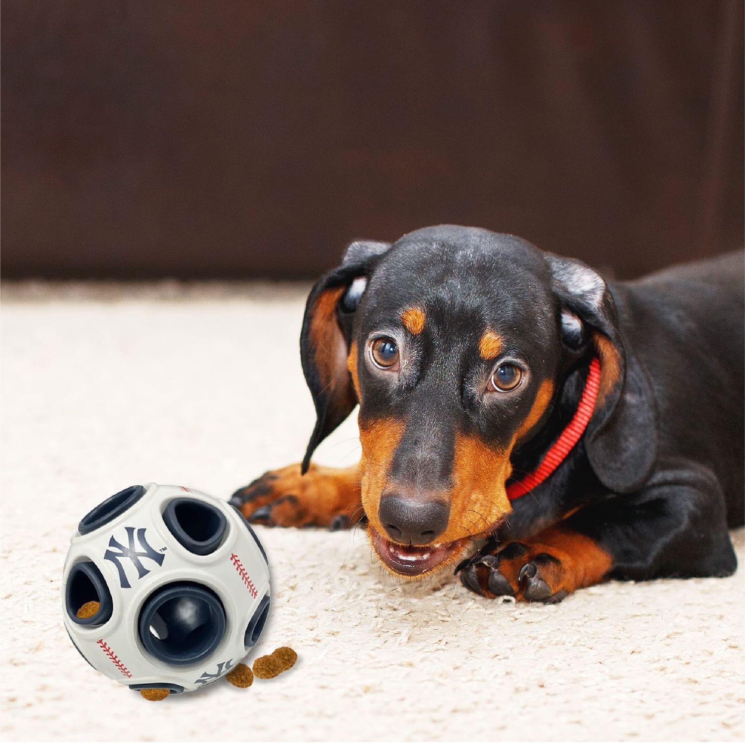 Pets First MLB New York Yankees Baseball Treat Dispensing Toy for Dogs and Cats, Rubber Ball Dog Toy, Interactive Fun Dog Treat Toy, Natural Rubber Dog Feeding Toy