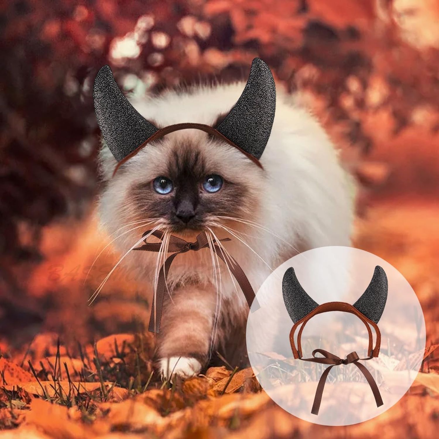 2Pcs Halloween Devil Horns Headband for Dogs Cats Cute Pet Costume Red Black Demon Horn Hat Cosplay Dress Up Hair Hoop Accessories for Kitten Puppy Halloween Holiday Party Supplies (S)