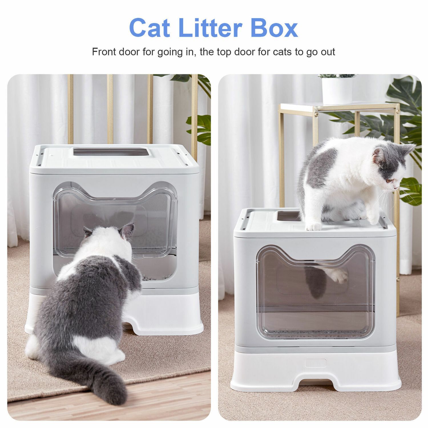 Large Pet Cats Toile Cat Litter Box Portabe Fully Enclosed Removing Double Door