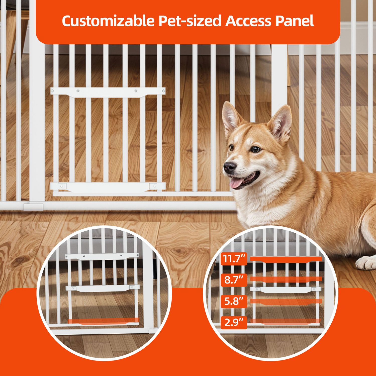 No Tool Assembly Staircase Dog Gate 29,5"-48,5" Hallway Pet Door w/ Smaller Door