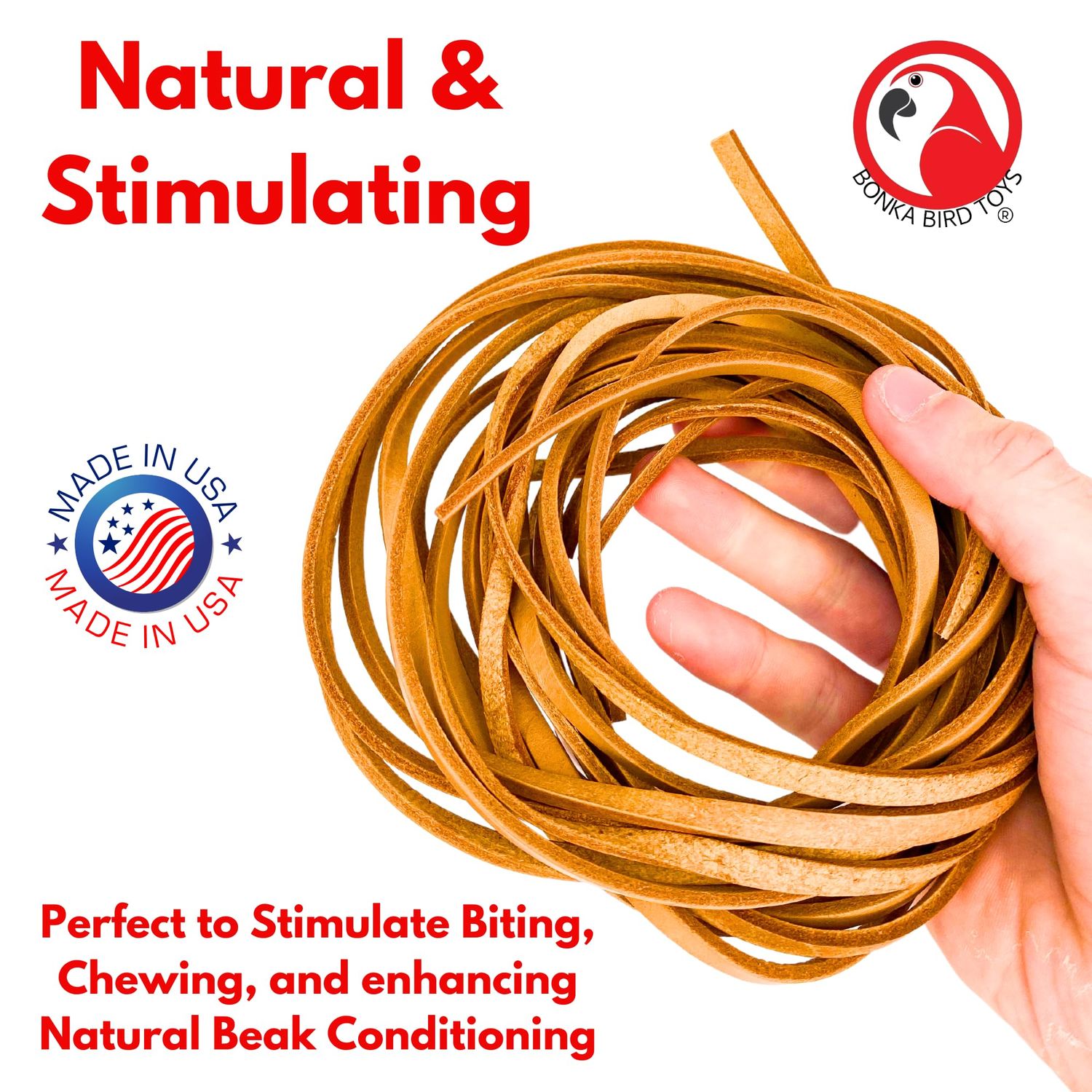 Bonka Bird Toys 2002 Six Pack Thick Leather 48" Long x 1/4" Cord Genuine Natural Leather Lace Strip Craft Part Bird Toy Making Projects Roll Rope Tan Hide