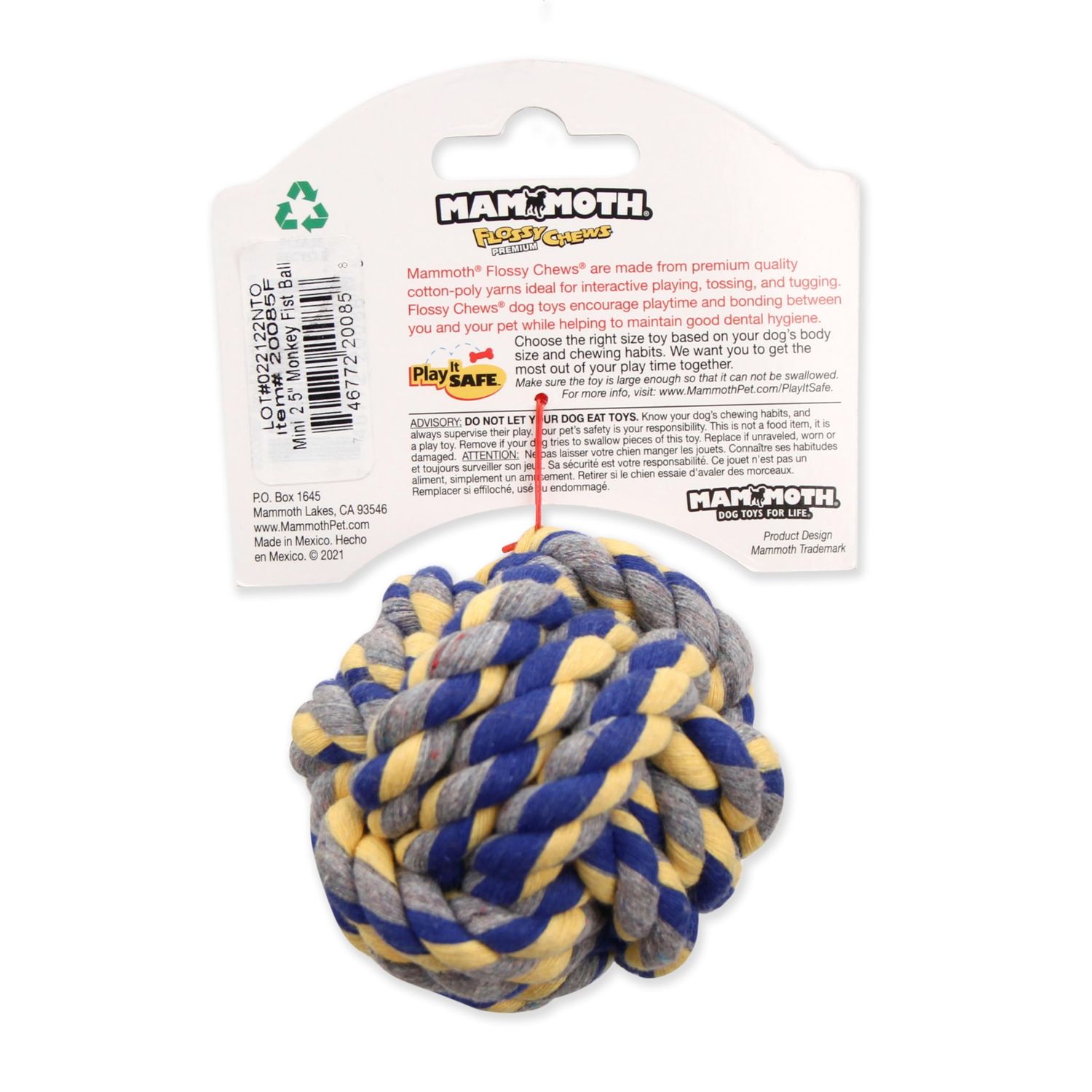 Mammoth Pet Products 43720085: Monkey Fist Ball Dog Toy, Mini