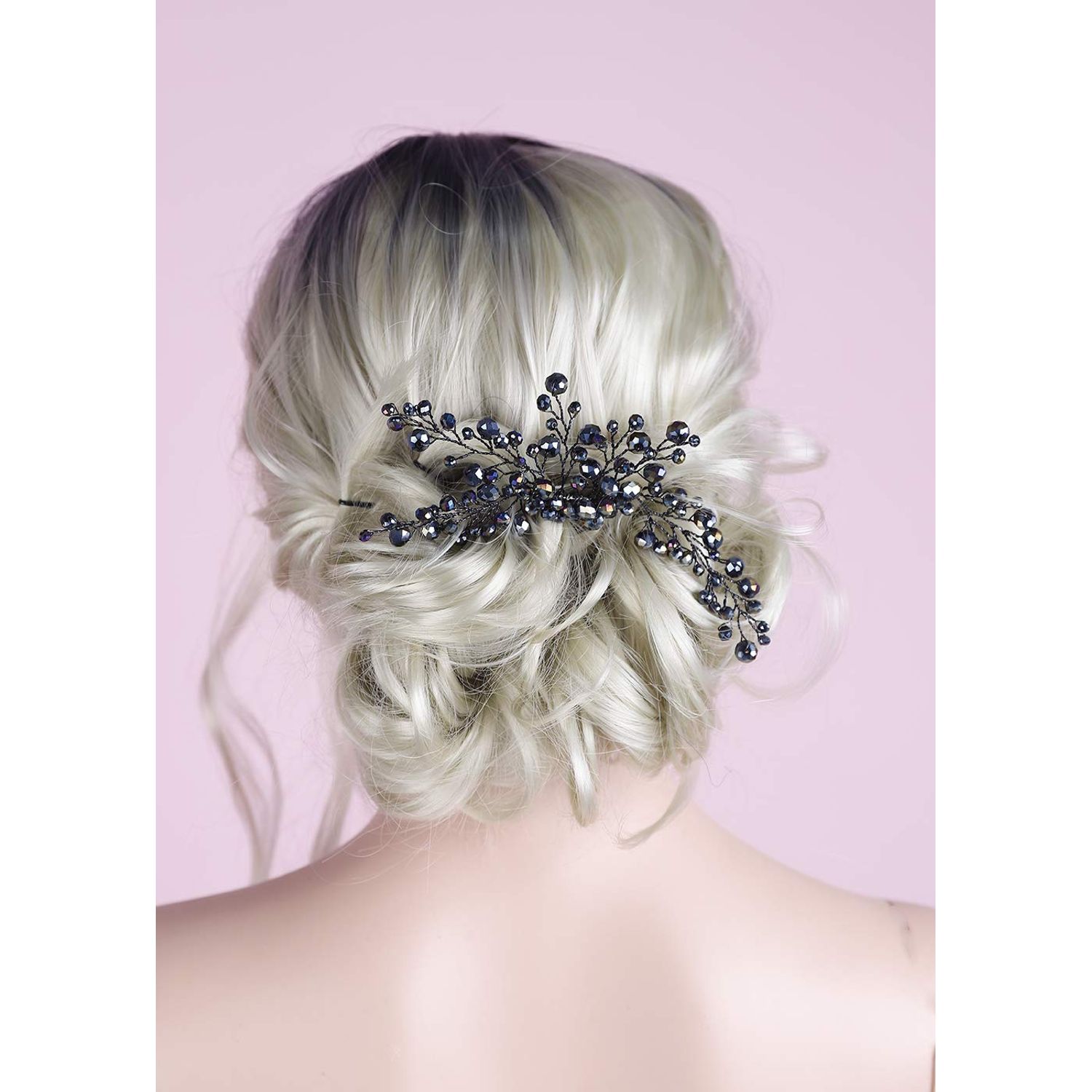 Anglacesmade Bridal Black Hair Comb Crystal Hair Crown Black Beaded Prom Party Festival Wedding Hair Accessories for Women and Girls