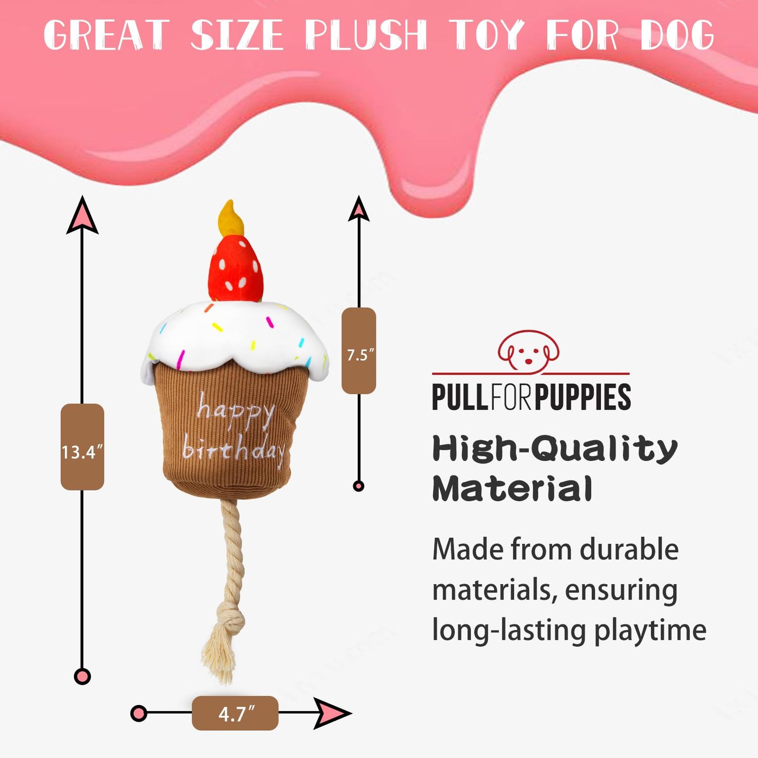 REQIHO Dog Birthday Toys - Dog Birthday Cake Toy, Strawberry Plush Squeaky Cake Dog Toy, Boy Girl Dog Birthday Gift