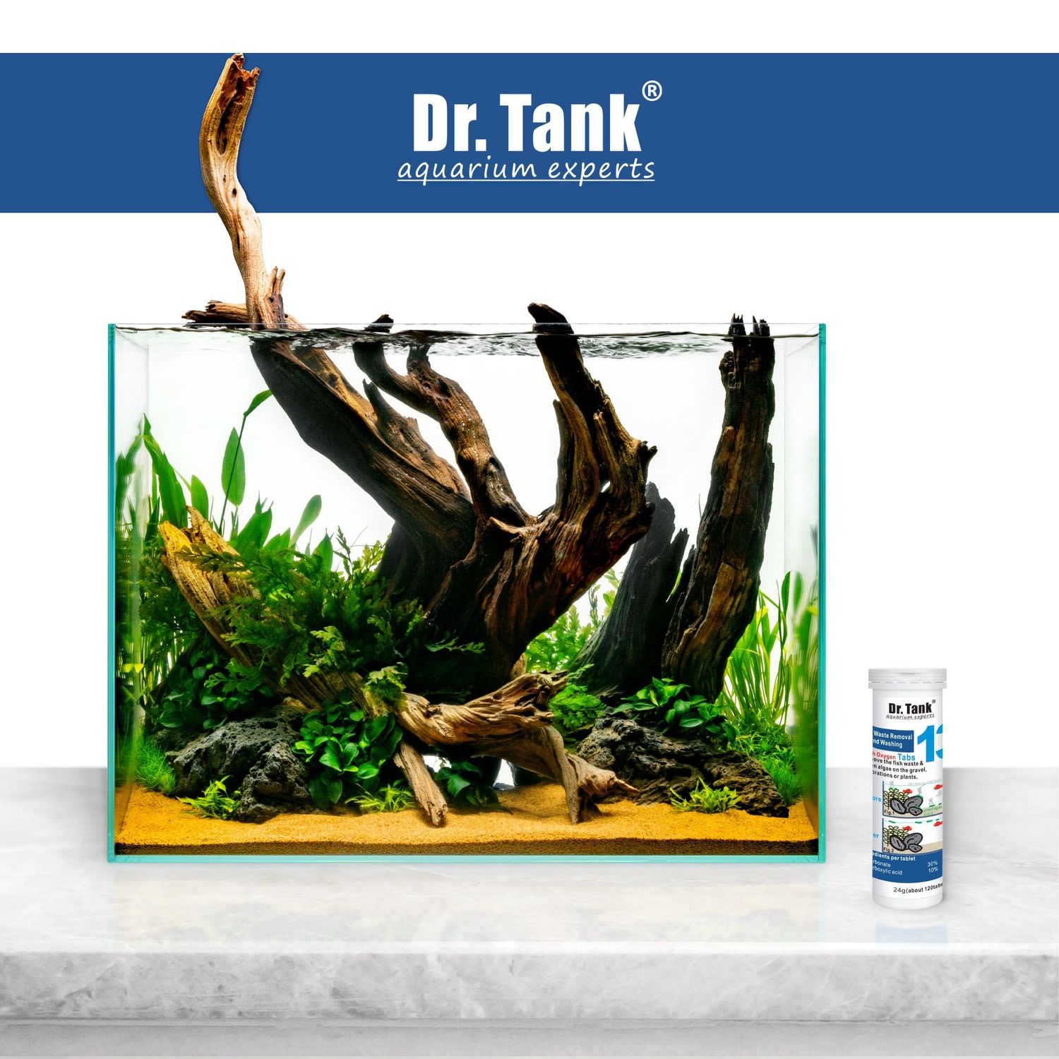 Dr. Tank #13 Fish Waste Removal & Sand Washing - Aquarium Gravel Cleaner - Removes Fish Waste & Improves Water Clarity, Safe for Fish & Aquatic Plants - 120 Tablets