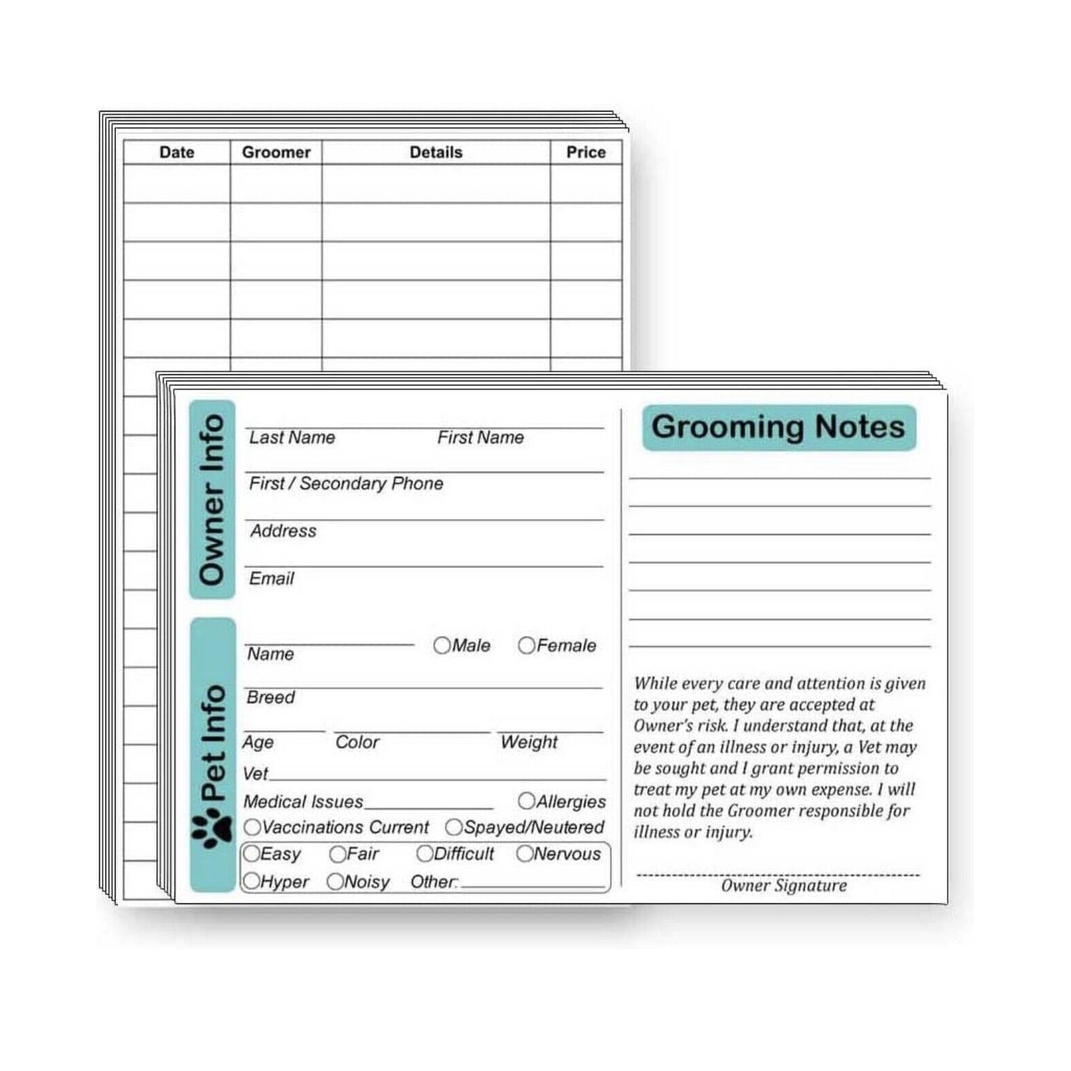 Dog Grooming Customer Profile Info Index Clip Cards Cat Pet Groomer 4x6 50 Ct
