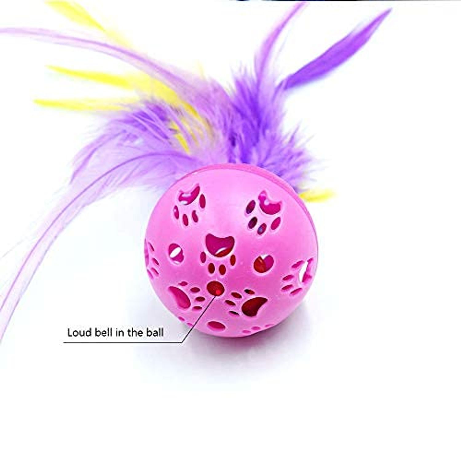 BeeSpring Cat Balls Interactive Cat Toy Cat Feather Balls with Loud Bell Inside (2Pcs - Red, Blue)