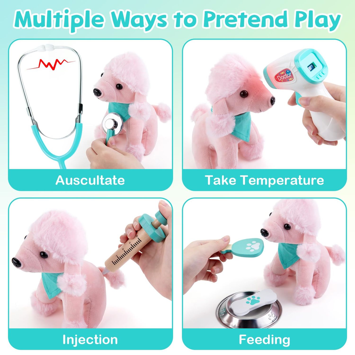 Doctor Kit for Toddlers 3-5 with Dog Toy 37 PCS Veterinarian Playset for Kids Doctors Play Set Pretend Play Doctor Set Vet Kit for Kids Medical Kit with Real Stethoscope Doctor Toys for Girls Age 3+