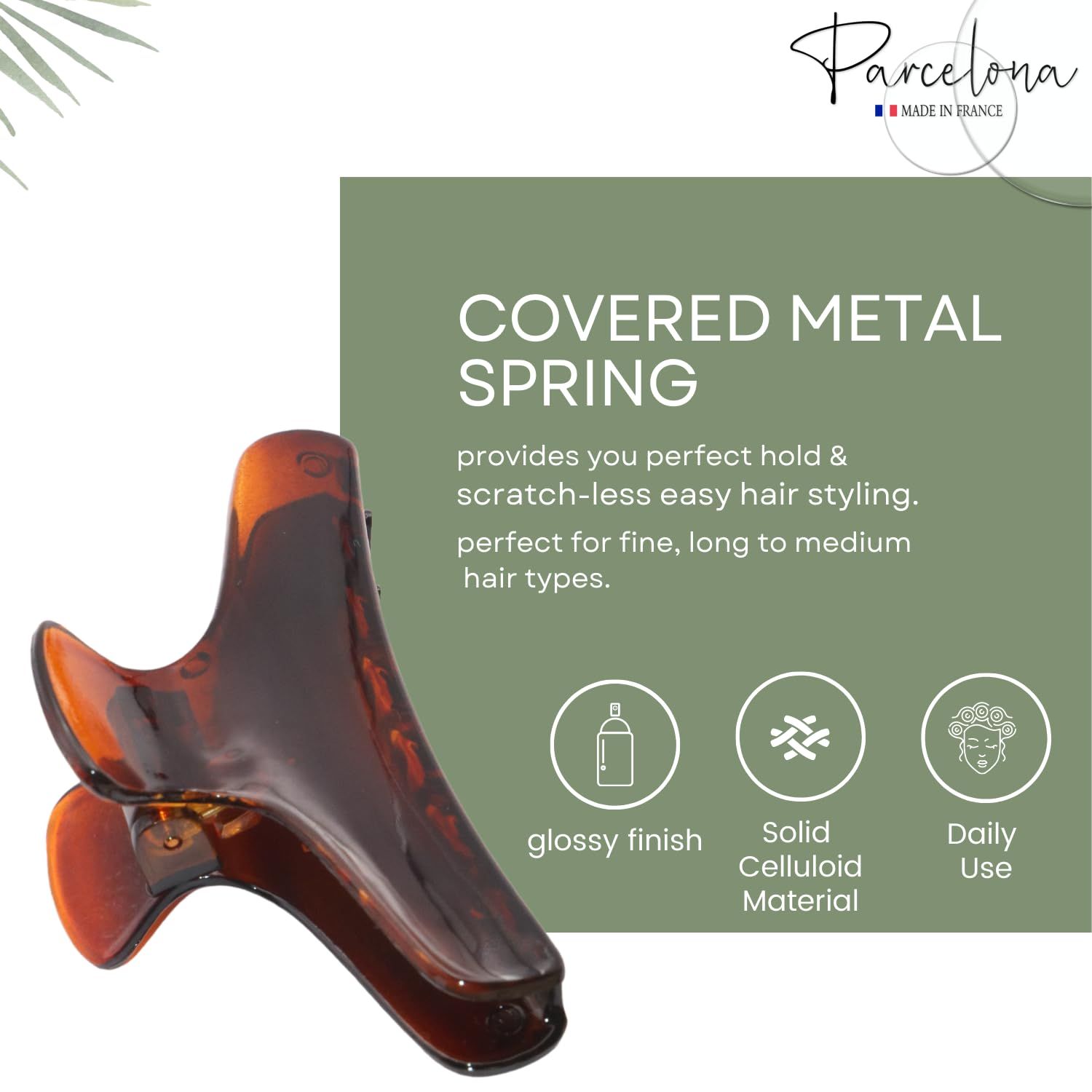 Parcelona French Flat Salon Style Medium 3 1/4 Inch Covered Spring Tortoise Jaw Hair Claw Clip Clutcher Clamp Clasp