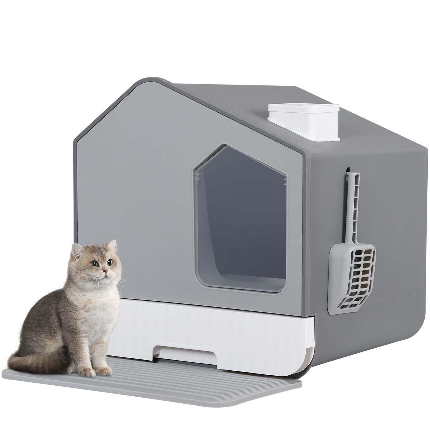 Cat Litter Box with Litter Mat and Scoop Anti- Splashing Easy Clean Odor Control