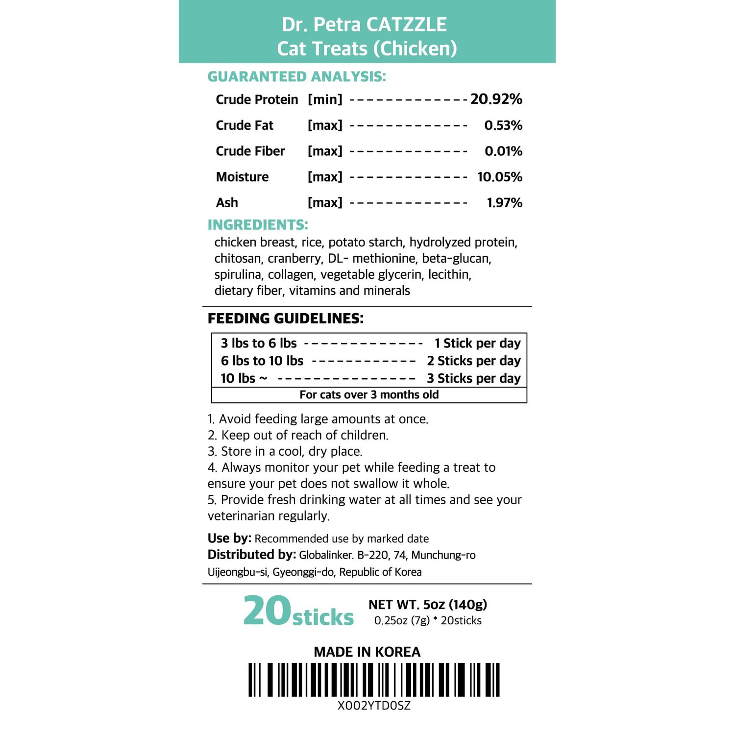 DR.PETRA CATZZLE Cat Treats, Dental Chews for Indoor Cats, Cat Teeth Cleaning, Dental Care Snacks - Urinary Tract Health (Chicken Flavor), 20 Sticks (5 oz.)