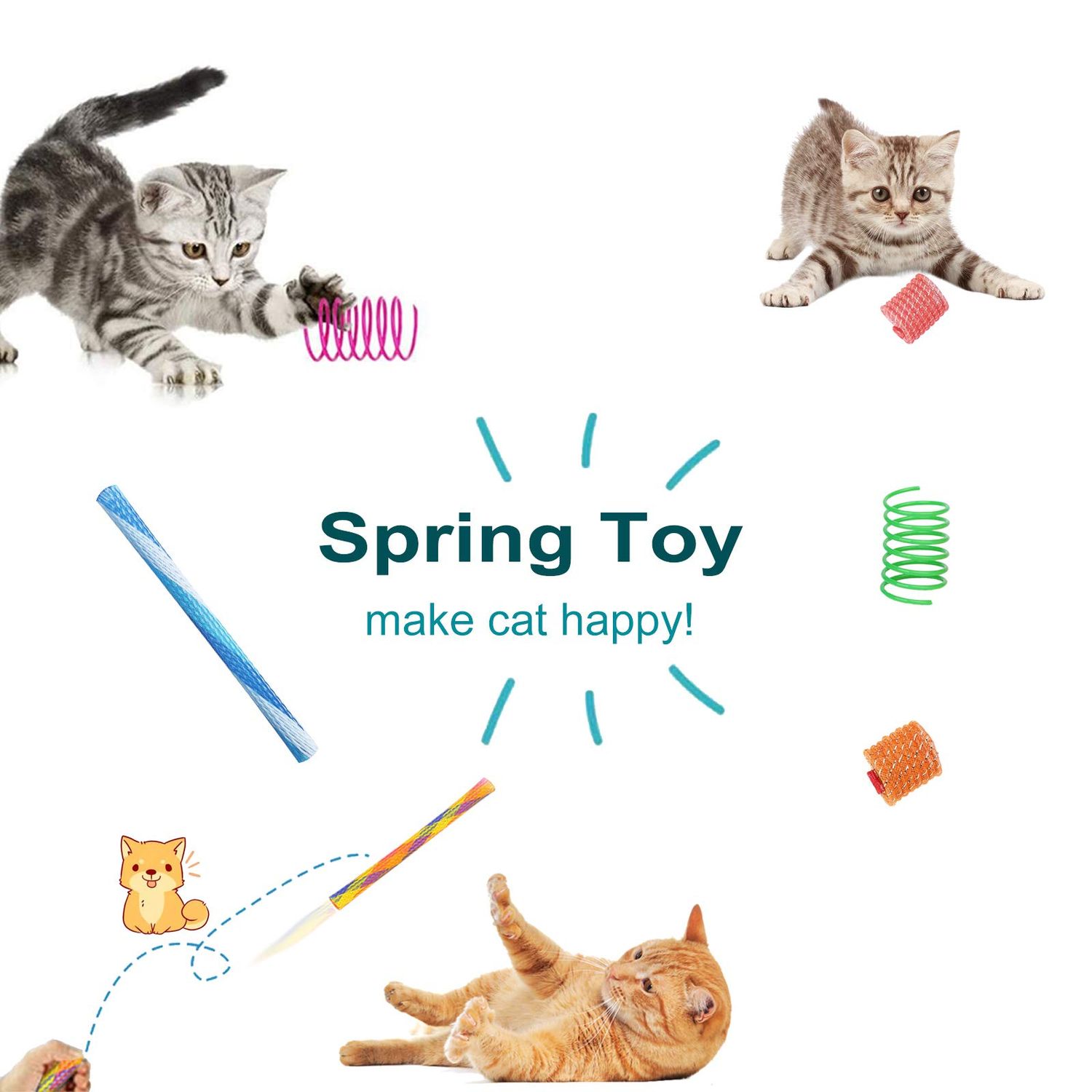 WishLotus Spring Cat Toys, Colorful Cat Spring Toy and Cat Tube Toy Telescopic Cat Mesh Pole Cat Jumping Toy Flexible & Shapable Kitten Chew Toys to Kill Time (10pcs)