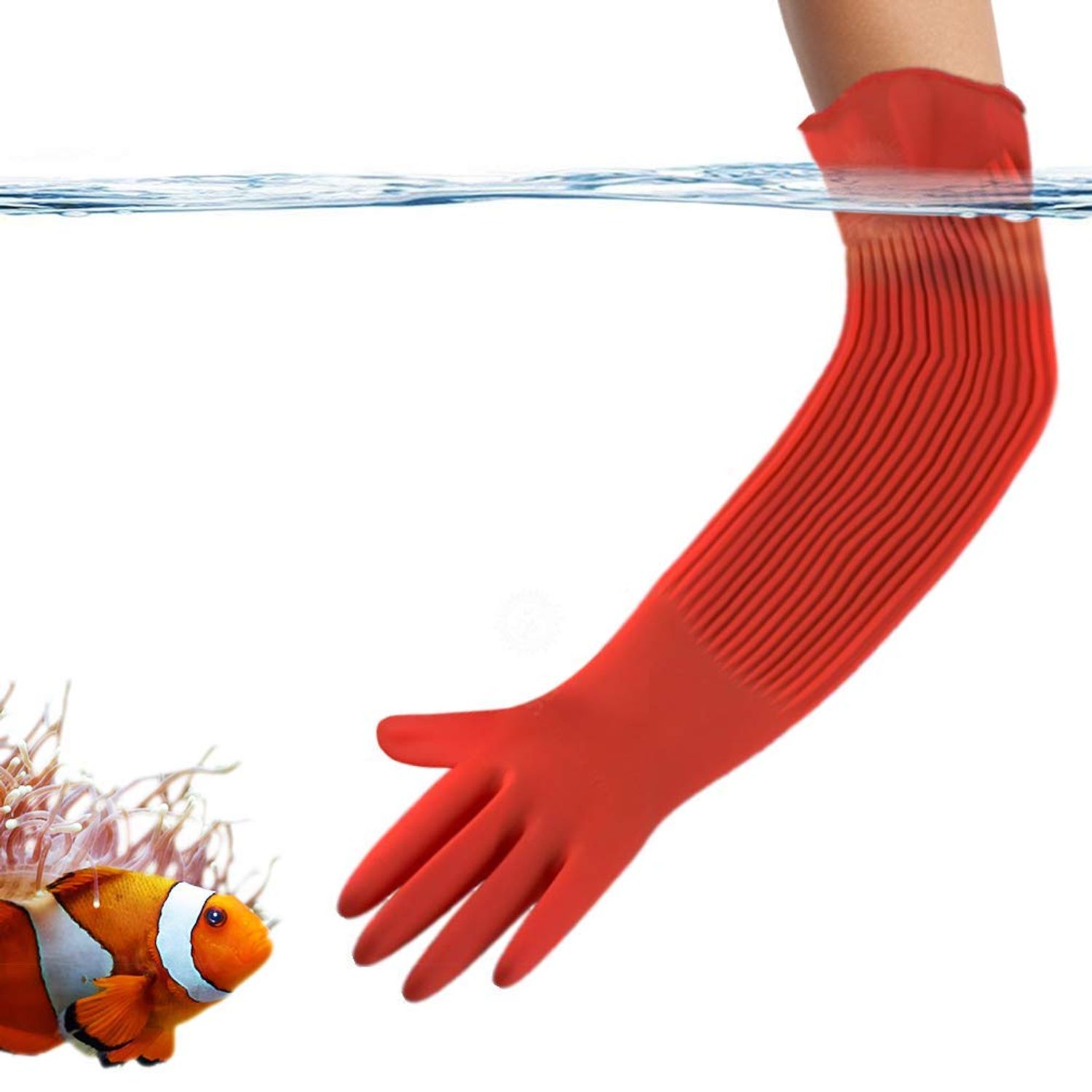 SunGrow 22" Long Rubber Gloves, for Dog, Cat Bath & Grooming, Aquarium Water Change, Keep Hands and Arms Dry, Comfortable Large Size, Elastic Band Holds Tight