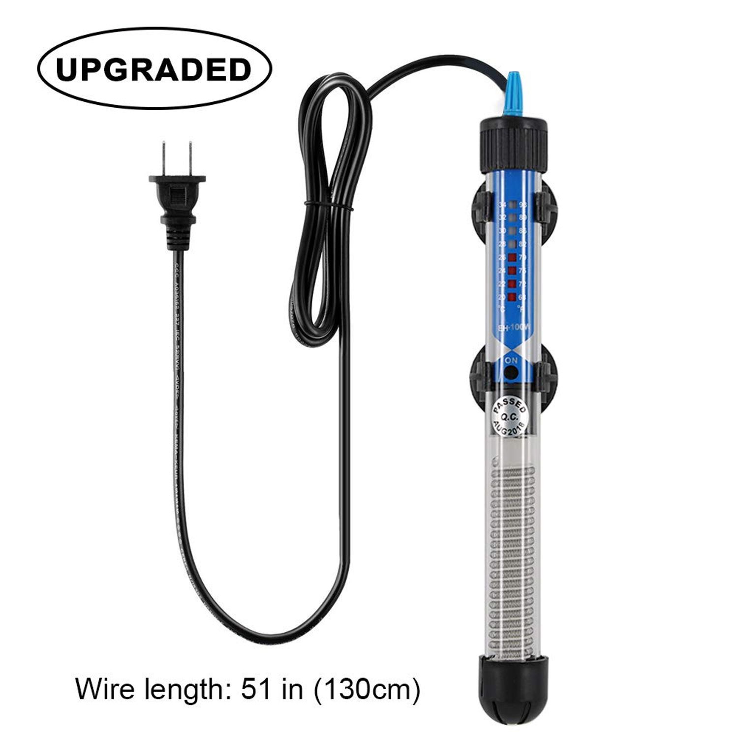 Mylivell Aquarium Heater 25W 50W 100W 200W 300W Submersible Auto Thermostat Fish Tank Heater, Small Aquarium Heater for 10-100 Gallon Fish Tank, Freshwater & Saltwater Compatible