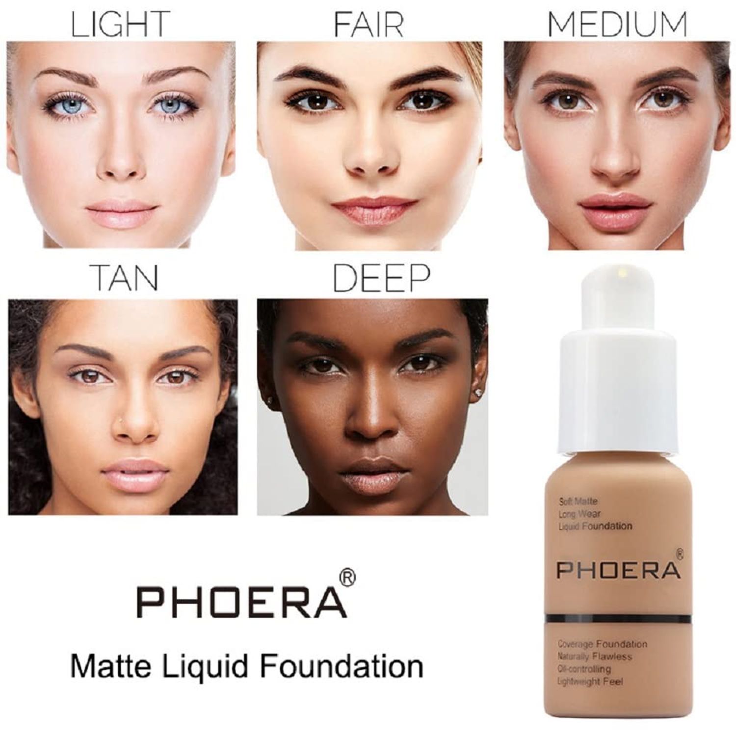 PHOERA Foundation,Flawless Soft Matte Oil Control Liquid Foundation Durable Waterproof 24 HR Best Cover up Full Coverage Face Makeup.(102# Nude)