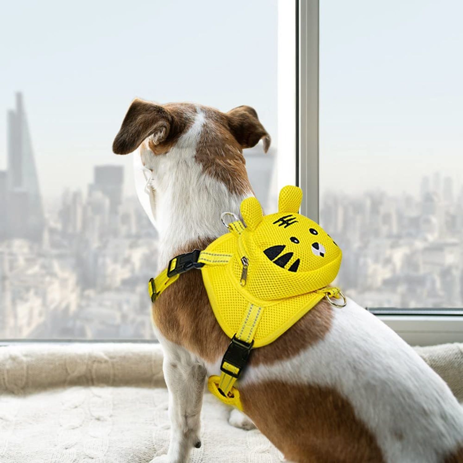 MiOYOOW Dog Harness Backpack, Breathable Pet Harness Vest Bag Cute Frog Pig Tiger Shape Lightweight Self Backpack for Pet Outdoor Training Walking Camping Hiking Travel