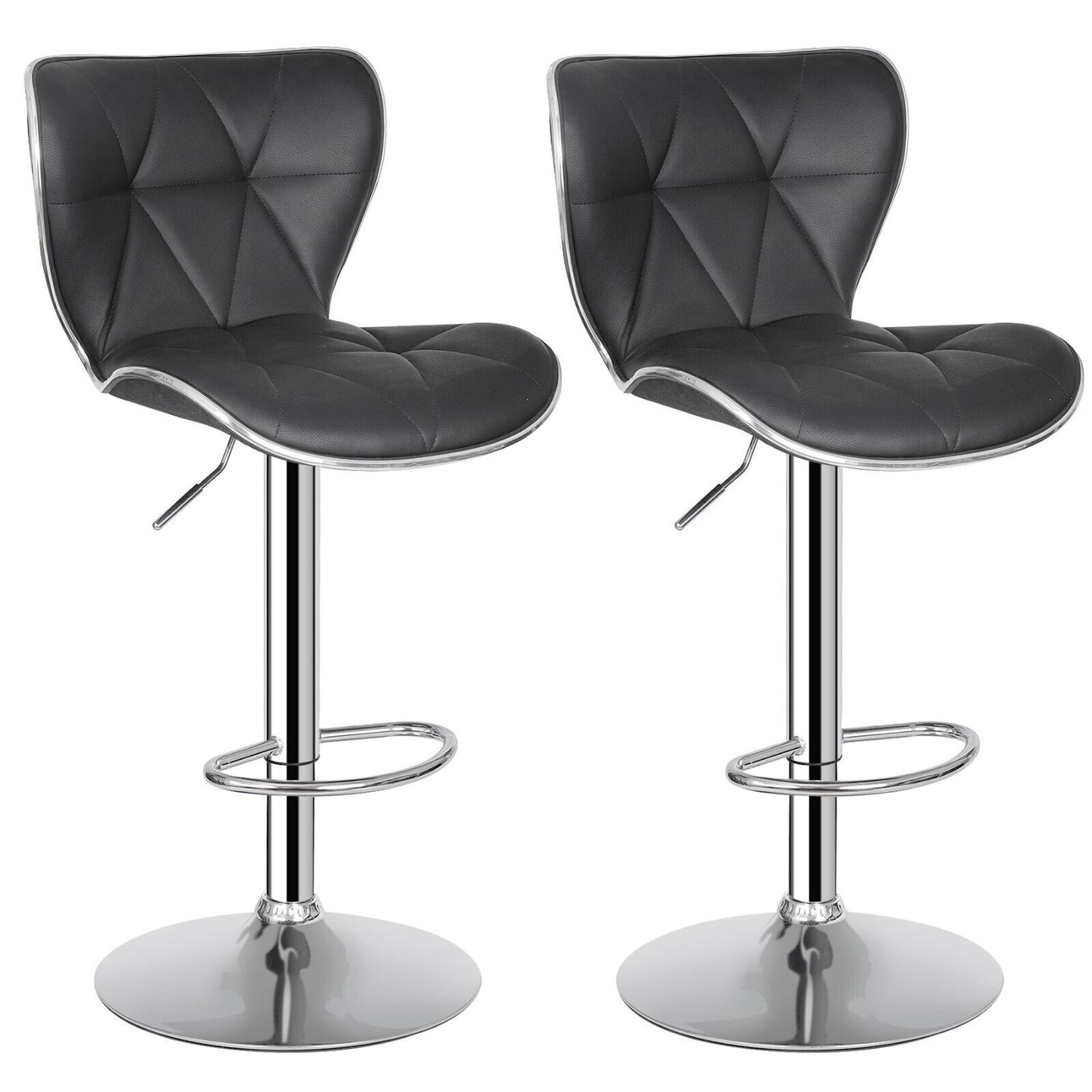 Set of 4 Black Bar Stools w/Shell Back PU Leather Back Adjustable Swivel Stools