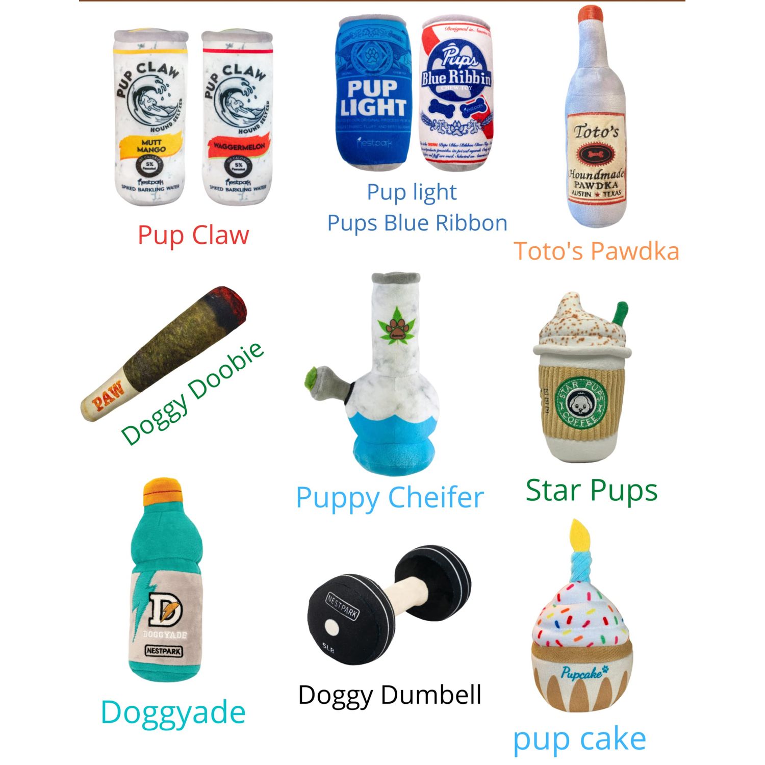 Nestpark Chill Pup Funny Dog Toy - Parody Plush Squeaky Crinkle Dog Toy
