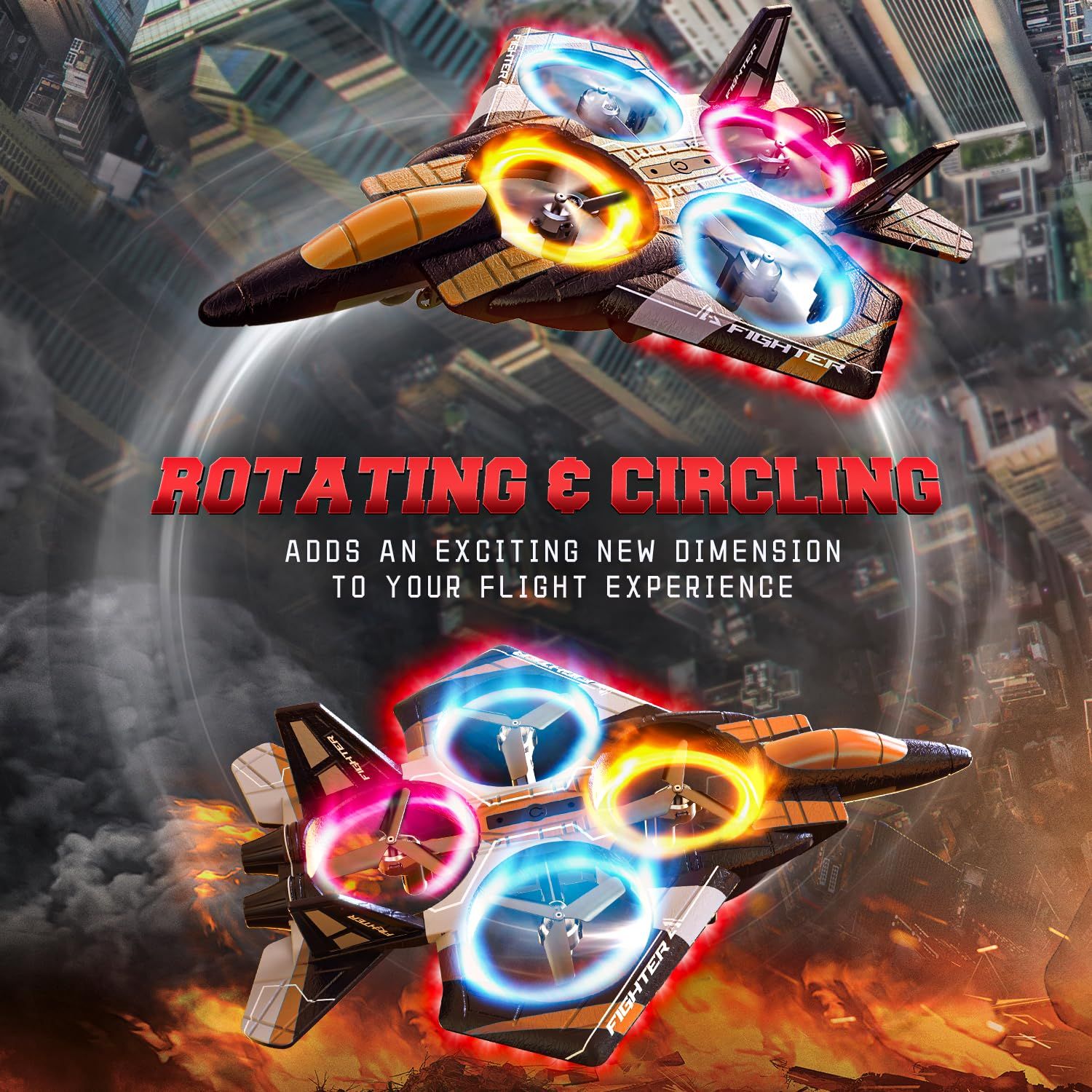 BEZGAR RC Plane for Kids | 2.4GHZ Brushless Drones with Camera, 6-axis Gyro Remote Control Airplane, 360° Flip Fighter Jet Toy, Toys for Ages 8+ with Colorful LED Navigation Lights Orange