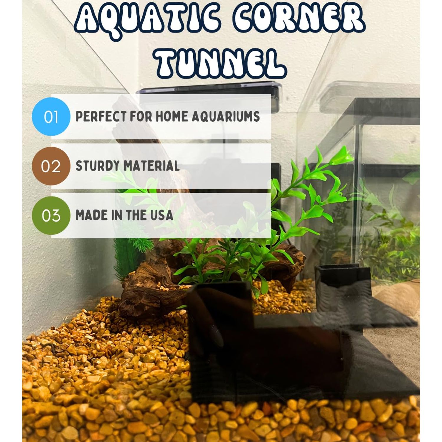Chatelet Aquarium Underground Tunnel | Fish & Shrimp Hideout for Aquariums | Unique Underground Viewing Tunnel | Made in USA (Corner Tunnel, Black)